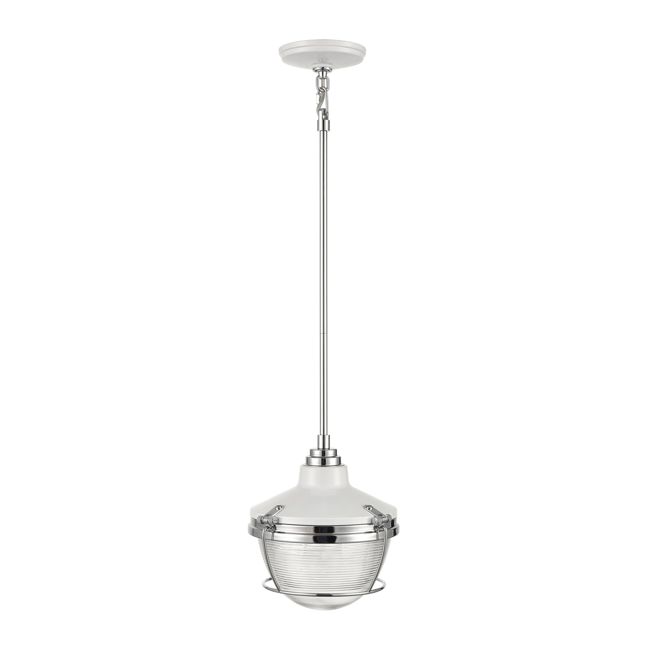 ELK Lighting 16525/1 Seaway Passage 1-Light Mini Pendant in White and Polished Nickel with Clear Ribbed Glass