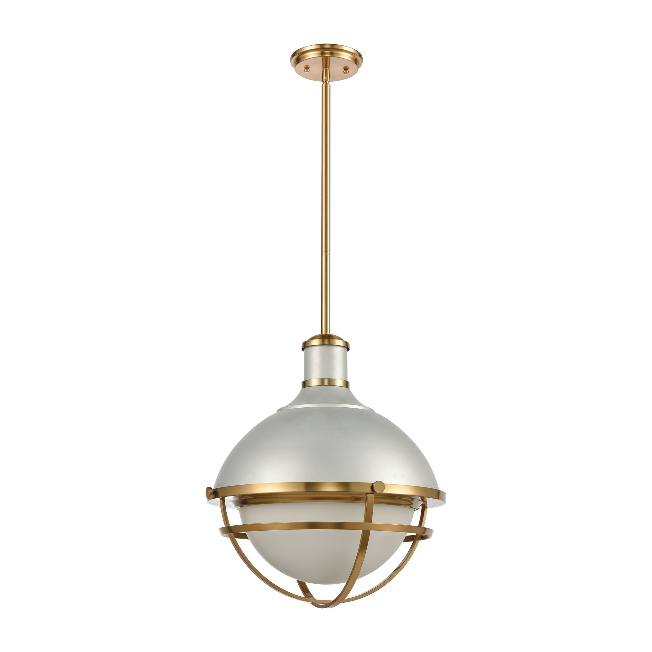 ELK Lighting 16565/1 Jenna 1-Light Pendant in Satin Silver and Satin Brass with Opal White Glass