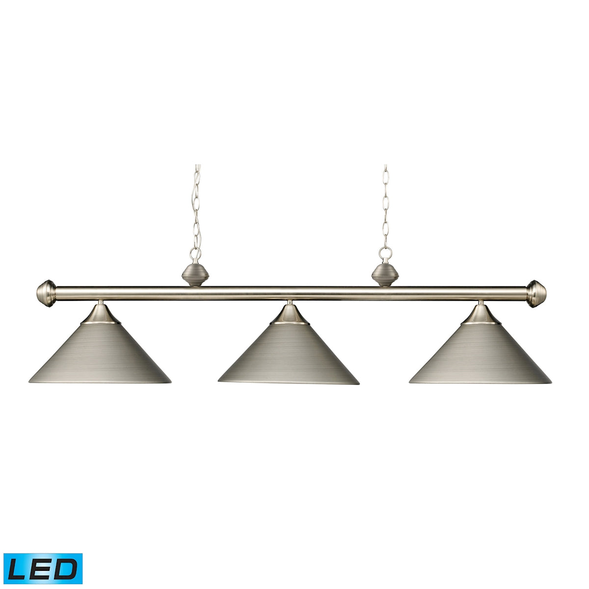ELK Lighting 168-SN-LED Casual Traditions 3-Light Island Light in Satin Nickel with Metal Shades - Includes LED Bulbs