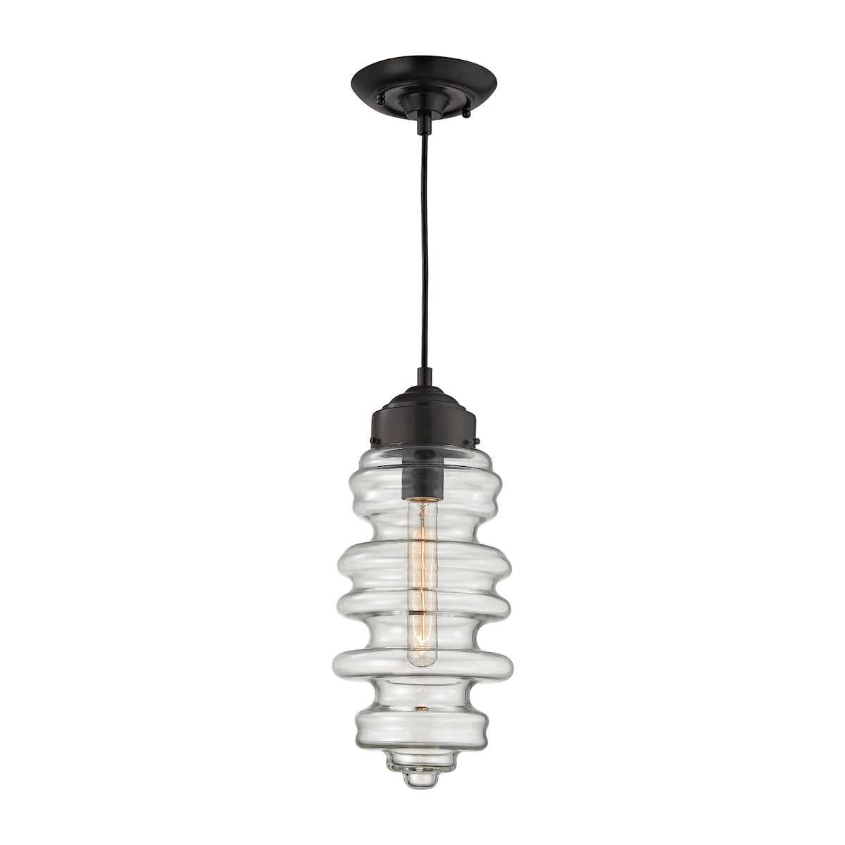 ELK Lighting 17205/1 Cipher 1-Light Mini Pendant in Oil Rubbed Bronze with Clear Glass