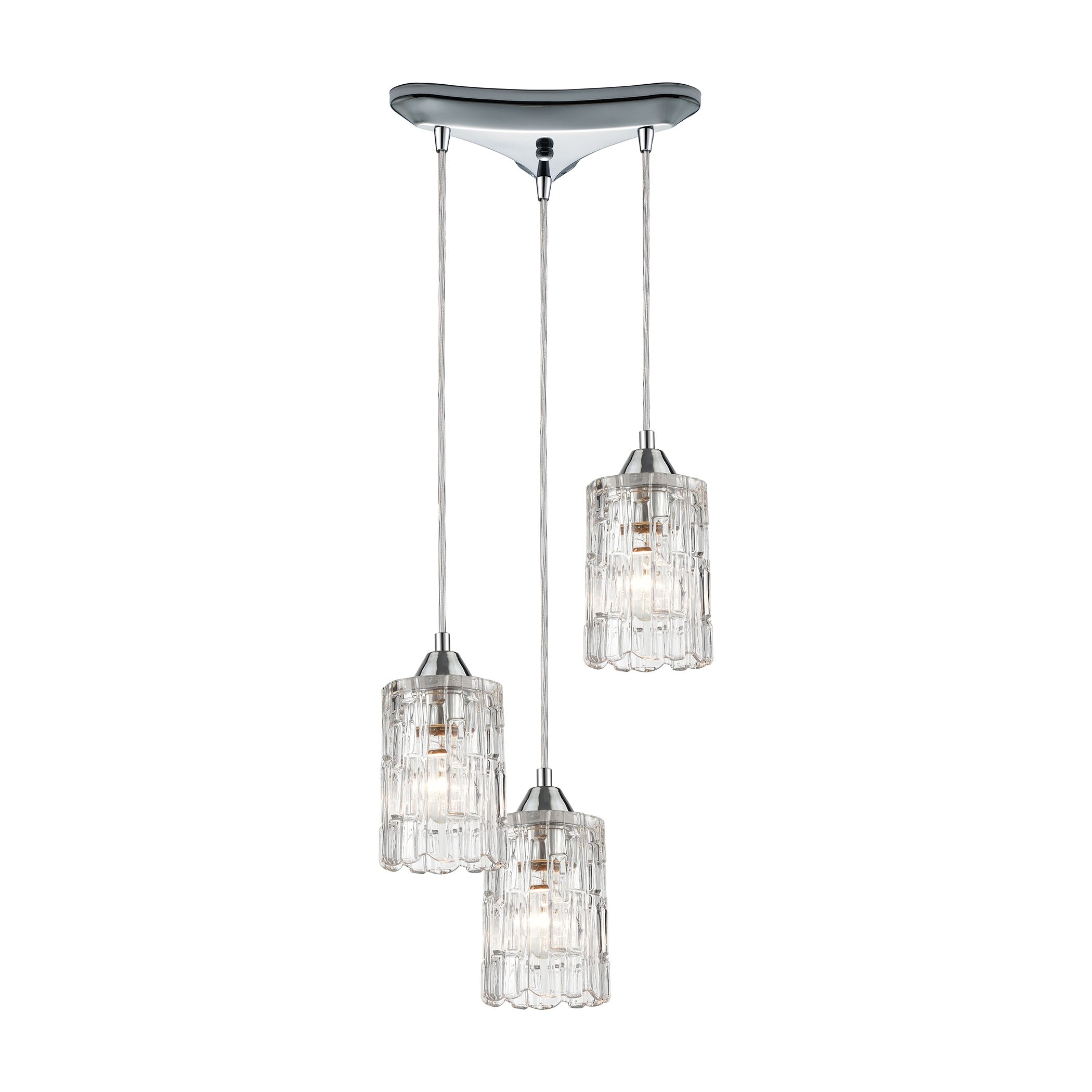 ELK Lighting 17414/3 Ezra 3-Light Triangular Mini Pendant Fixture in Polished Chrome with Textured Clear Crystal