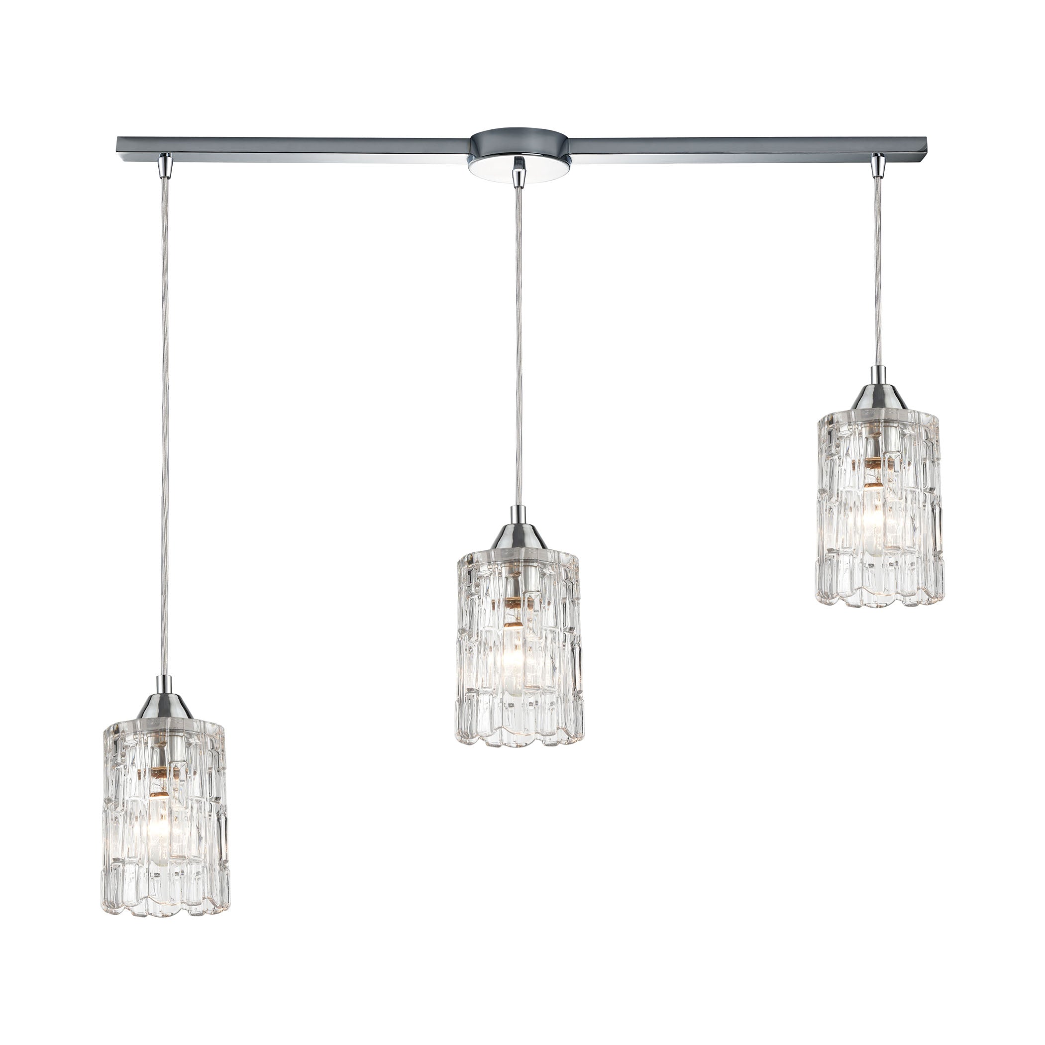 ELK Lighting 17414/3L Ezra 3-Light Linear Mini Pendant Fixture in Polished Chrome with Textured Clear Crystal