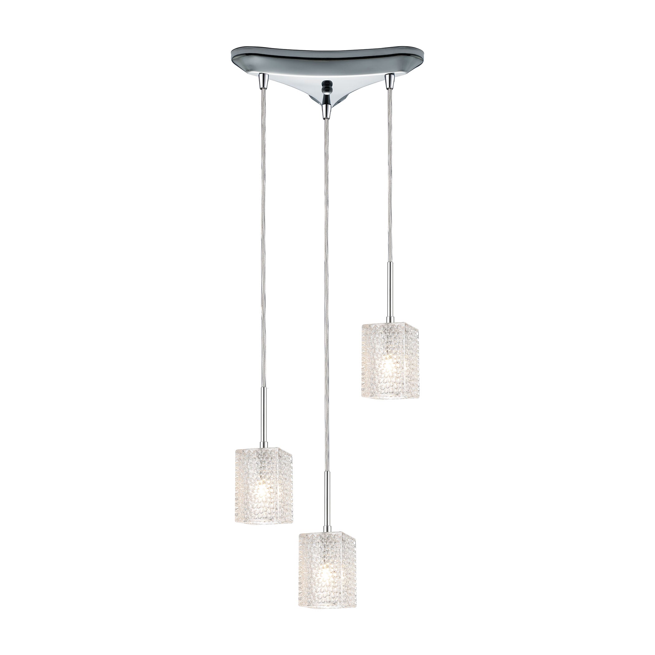 ELK Lighting 17434/3 Ezra 3-Light Triangular Mini Pendant Fixture in Polished Chrome with Textured Clear Crystal