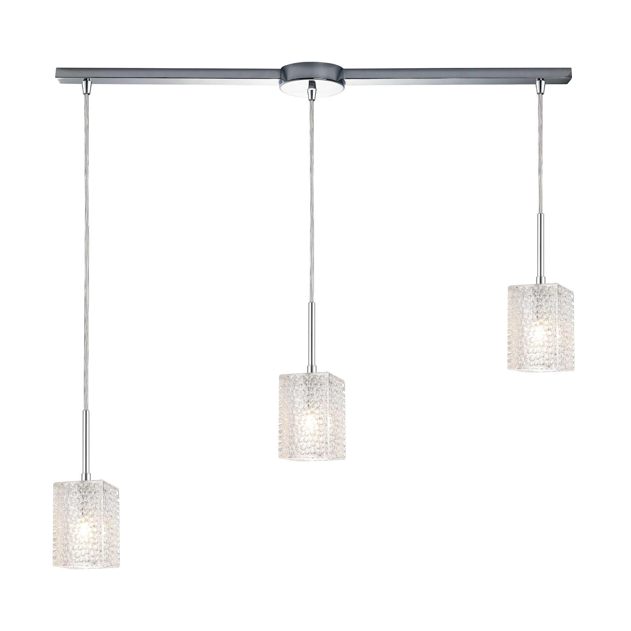 ELK Lighting 17434/3L Ezra 3-Light Linear Mini Pendant Fixture in Polished Chrome with Textured Clear Crystal
