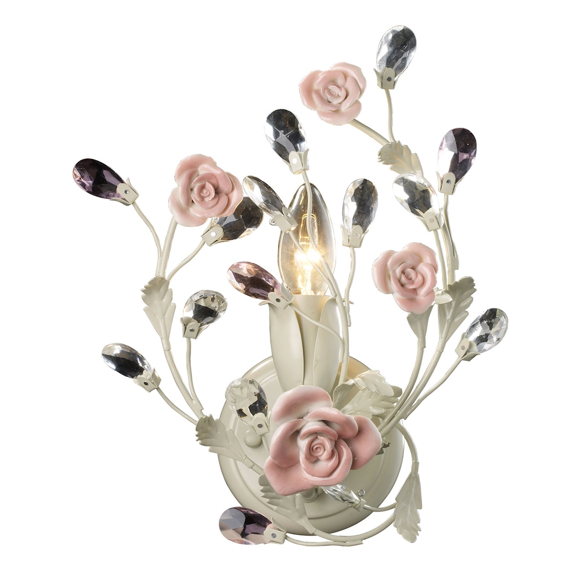 ELK Lighting 18093/1 Heritage 1-Light Vanity Lamp in Cream with Porcelain Roses and Crystal