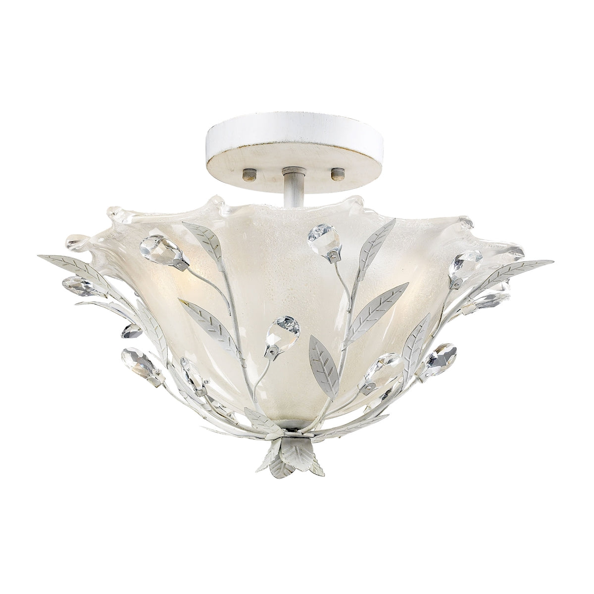 ELK Lighting 18111/2 Circeo 2-Light Semi Flush in Antique White with Crystal and White Shade