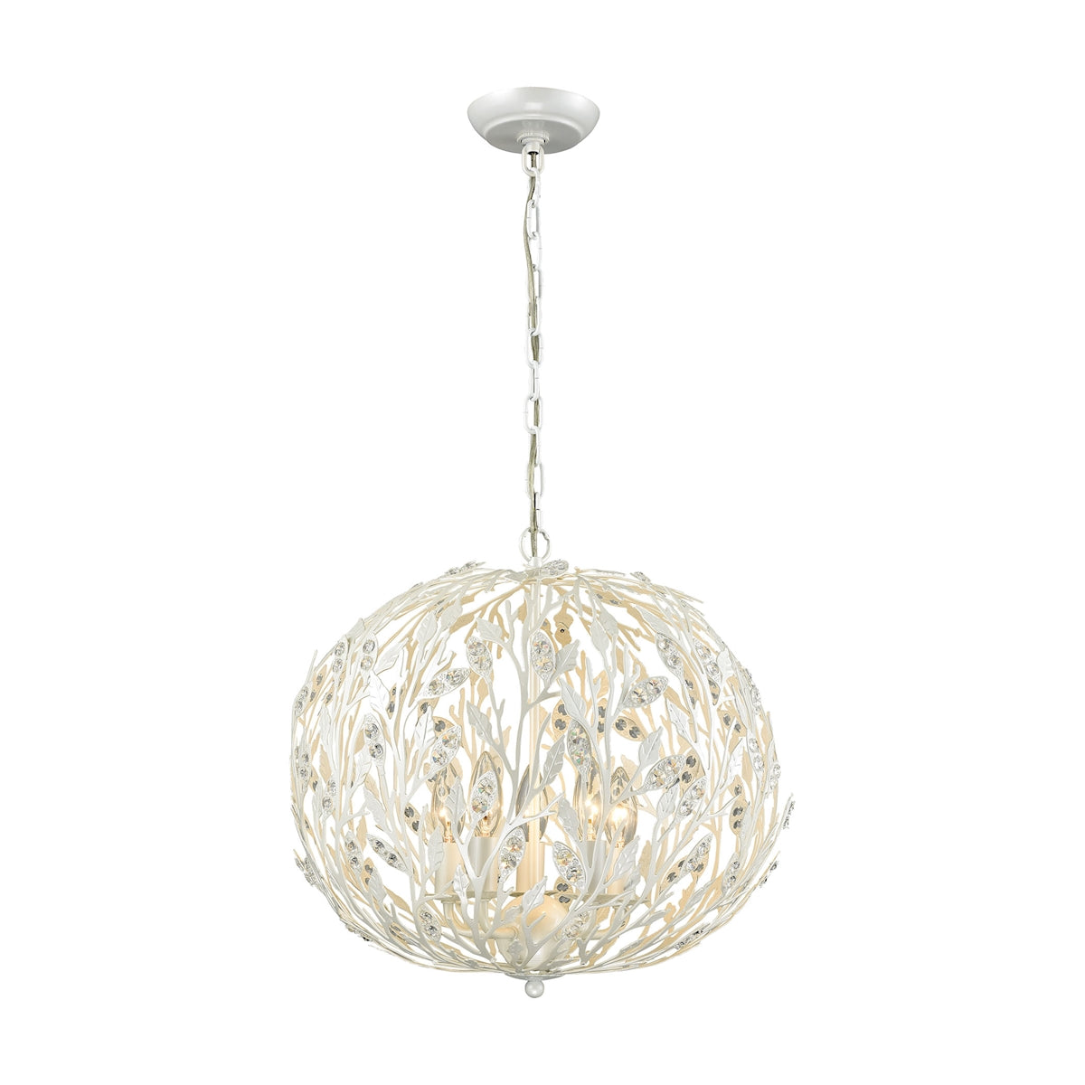 ELK Lighting 18185/5 Trella 5-Light Chandelier in Pearl White with Clear Crystal and Openwork Metal Shade