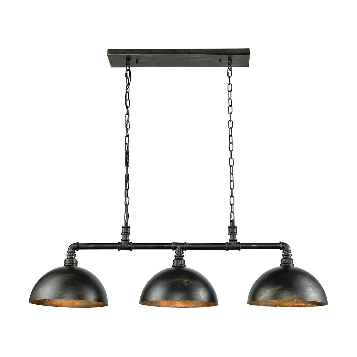 ELK Lighting 18256/3 Mulvaney 3-Light Island Light in Black and Brushed Gold Accents with Matching Shades
