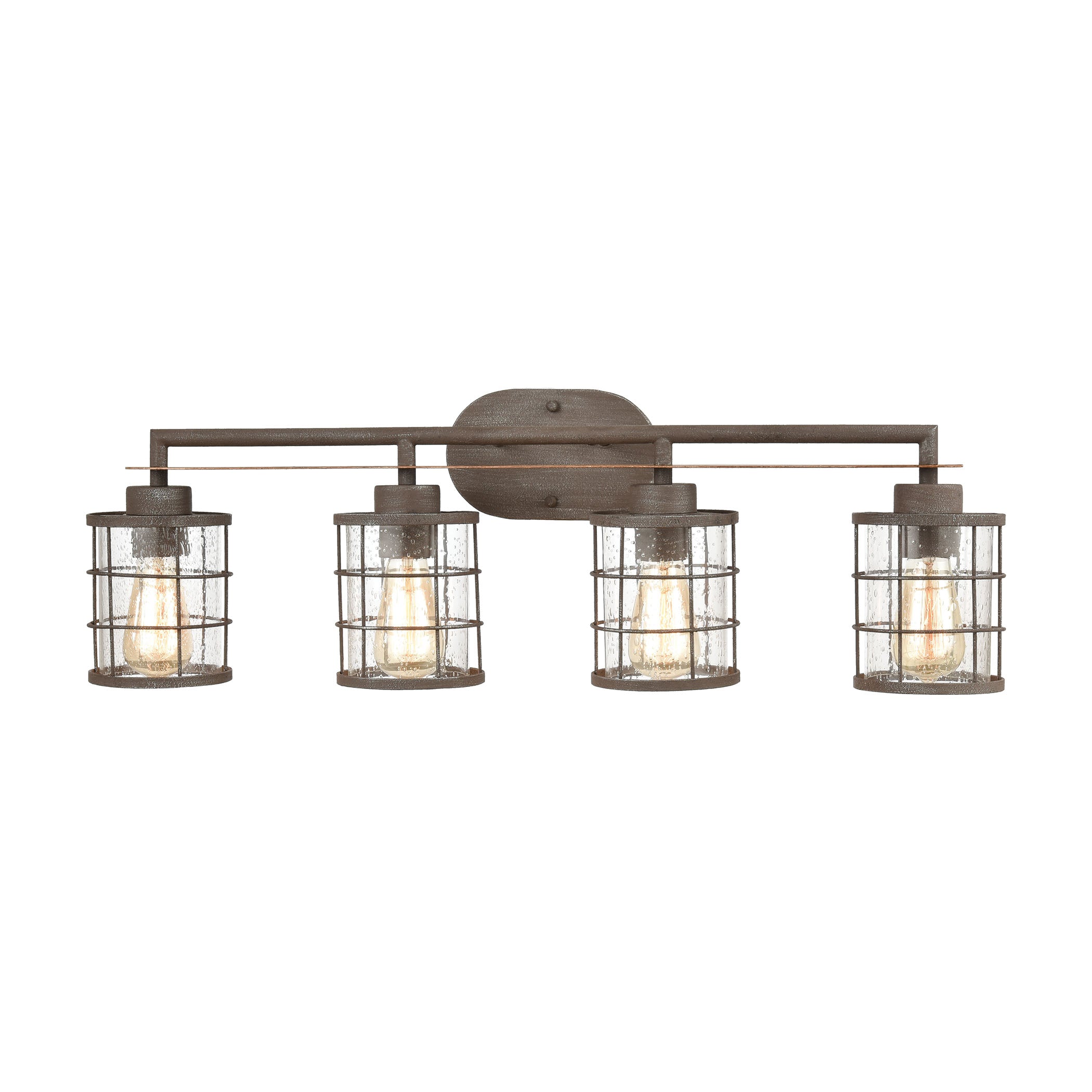 ELK Lighting 18366/4 Gilbert 4-Light Vanity Light in Rusted Coffee and Light Wood with Seedy Glass