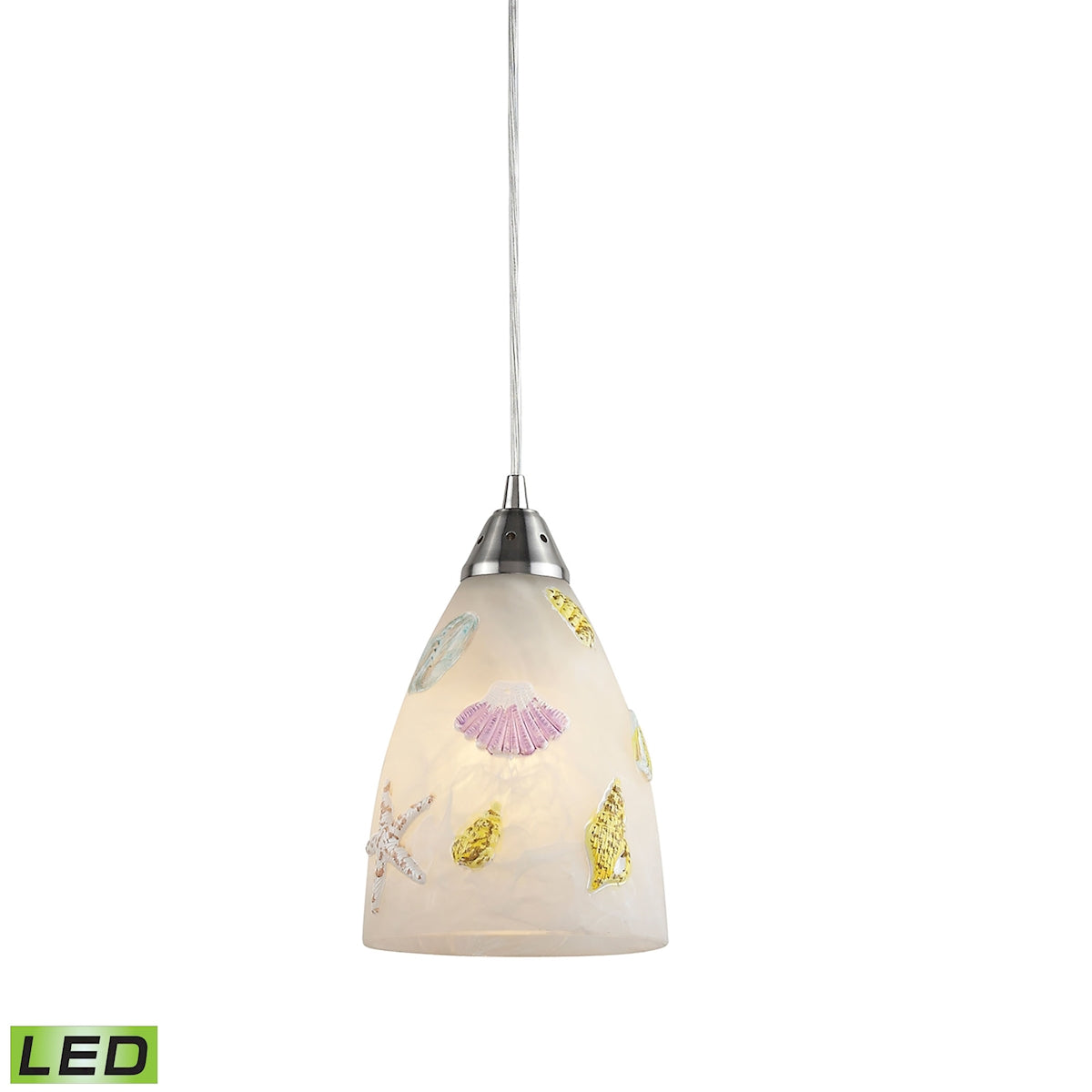 ELK Lighting 20000/1-LED Seashore 1-Light Mini Pendant in Satin Nickel with Painted Seashore Motif - Includes LED Bulb