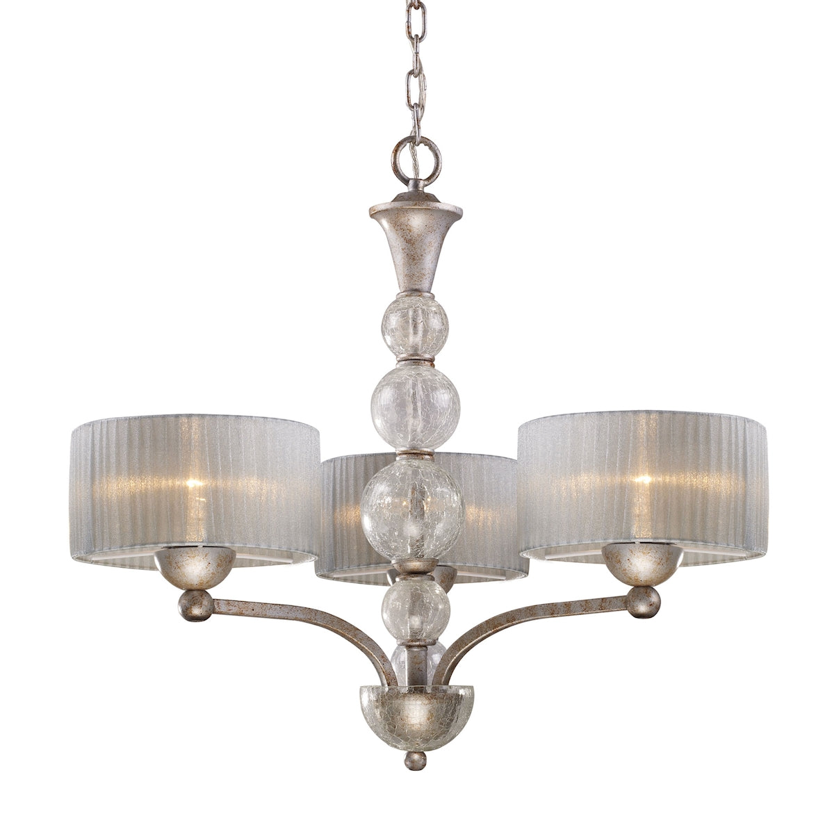 ELK Lighting 20008/3 Alexis 3-Light Chandelier in Antique Silver with Translucent Silver Fabric Shade