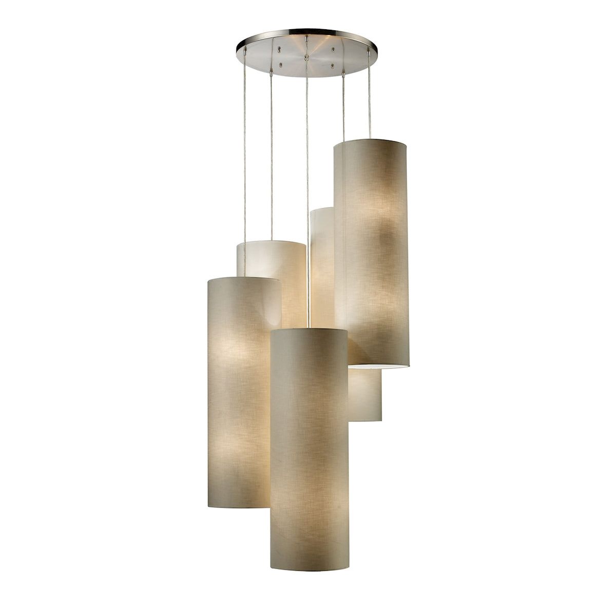 ELK Lighting 20160/20R Fabric Cylinders 20-Light Chandelier in Satin Nickel with 5 Shades