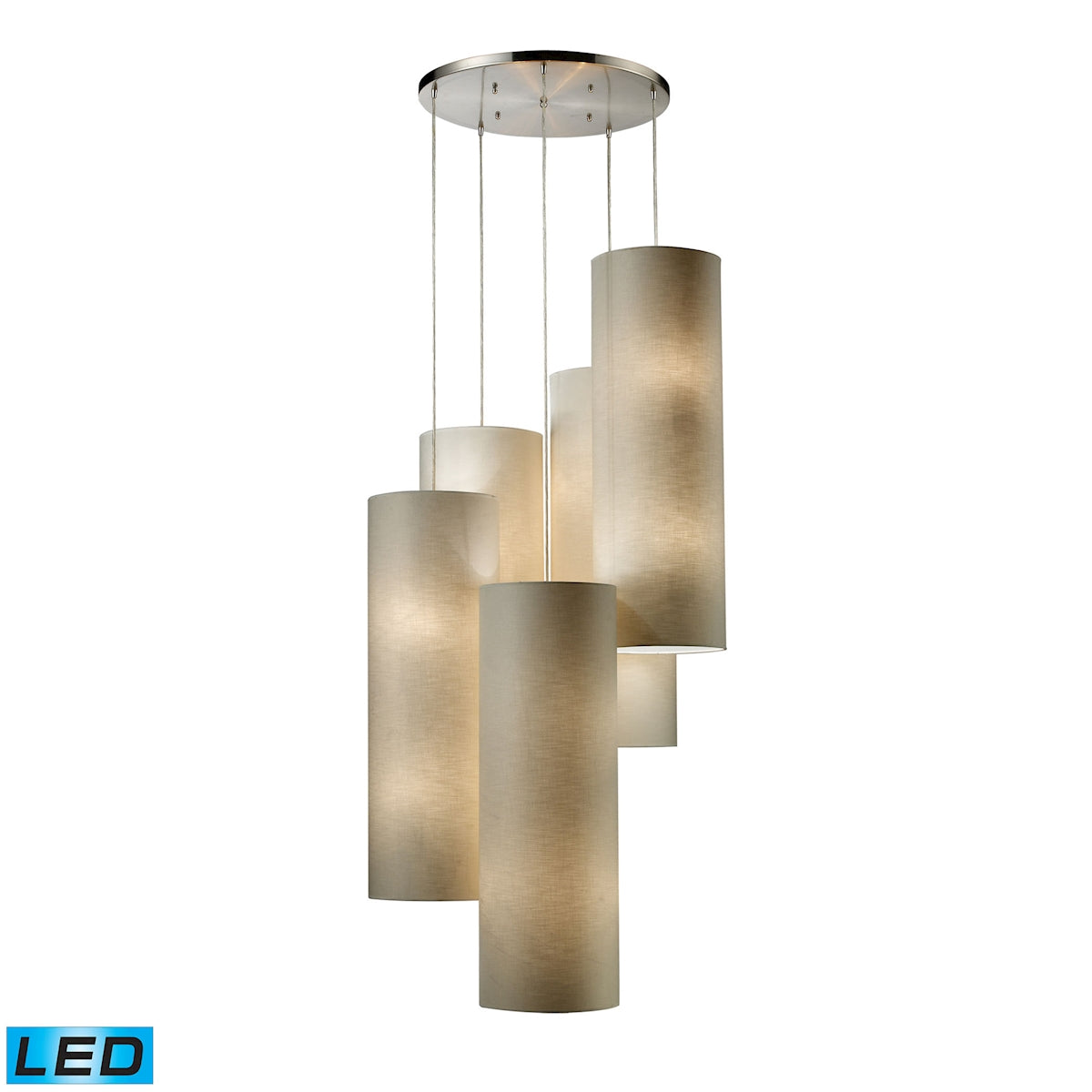 ELK Lighting 20160/20R-LED Fabric Cylinders 20-Light Chandelier in Satin Nickel with 5 Shades - Includes LED Bulbs