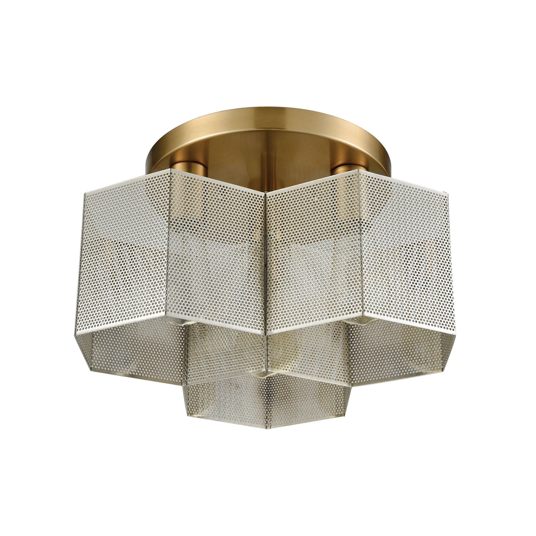 ELK Lighting 21111/3 Compartir 3-Light Semi Flush in Satin Brass with Perforated Metal Shade