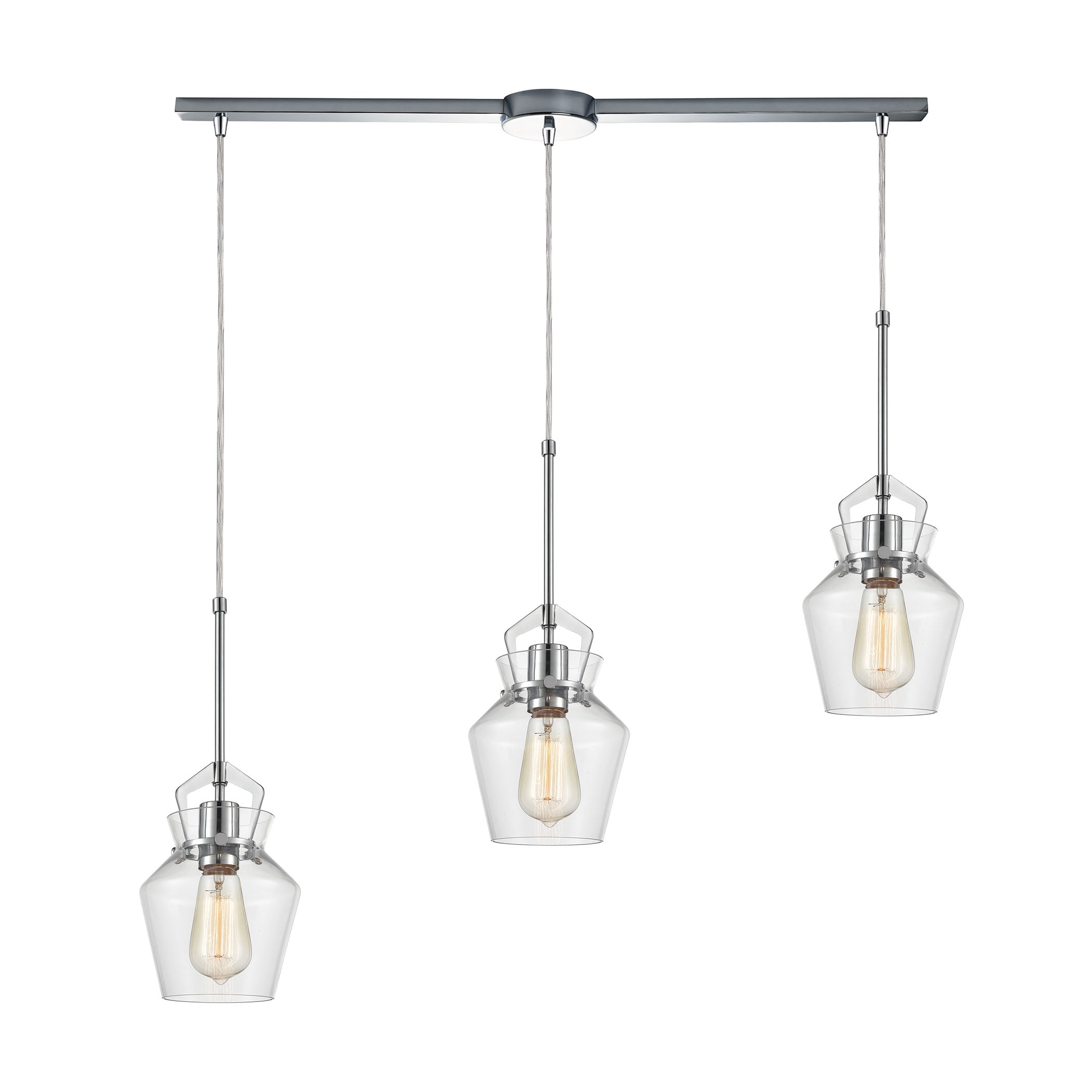 ELK Lighting 21161/3L Caliper 3-Light Linear Mini Pendant Fixture in Polished Chrome with Clear Glass