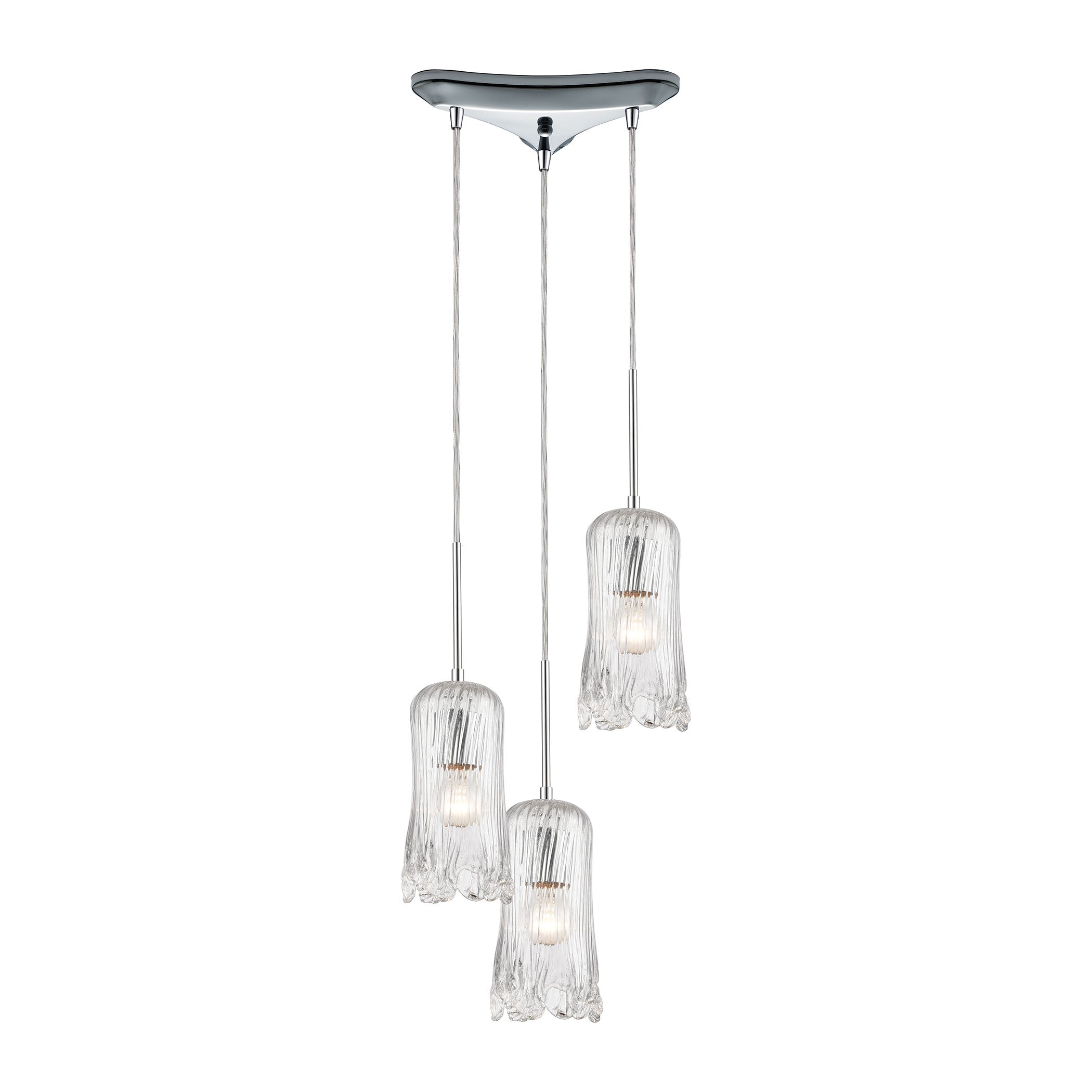 ELK Lighting 21165/3 Hand Formed Glass 3-Light Triangular Mini Pendant Fixture in Chrome with Clear Hand-formed Glass