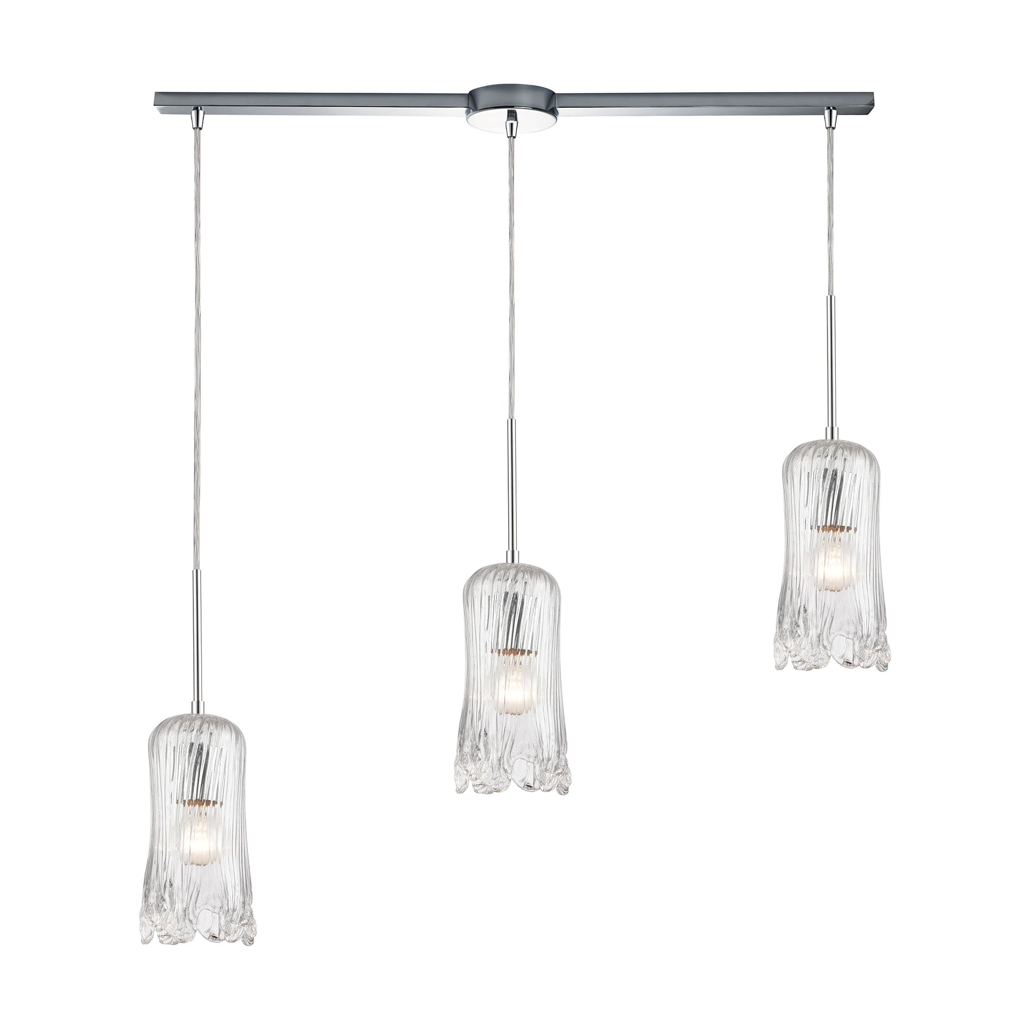 ELK Lighting 21165/3L Hand Formed Glass 3-Light Linear Mini Pendant Fixture in Chrome with Clear Hand-formed Glass