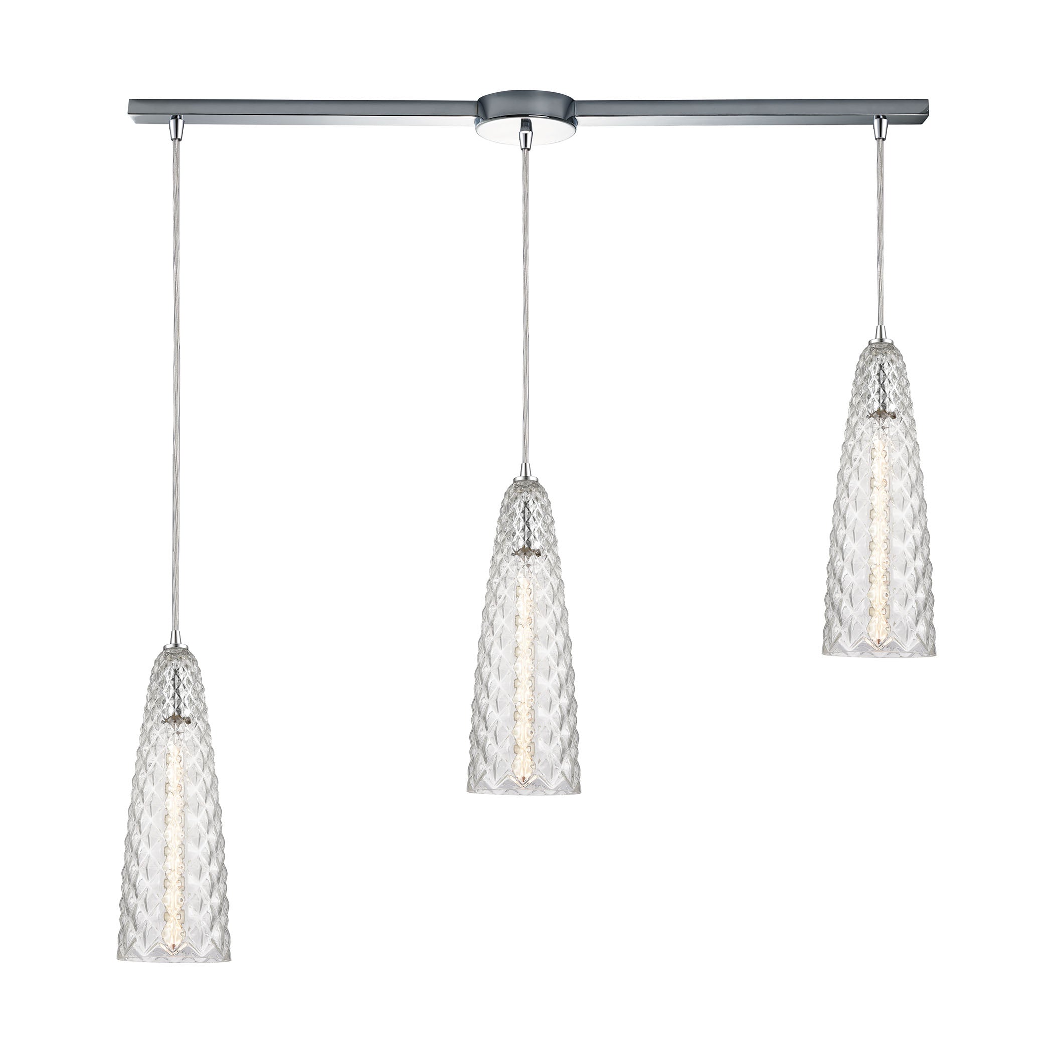ELK Lighting 21167/3L Glitzy 3-Light Linear Mini Pendant Fixture in Polished Chrome with Clear Glass