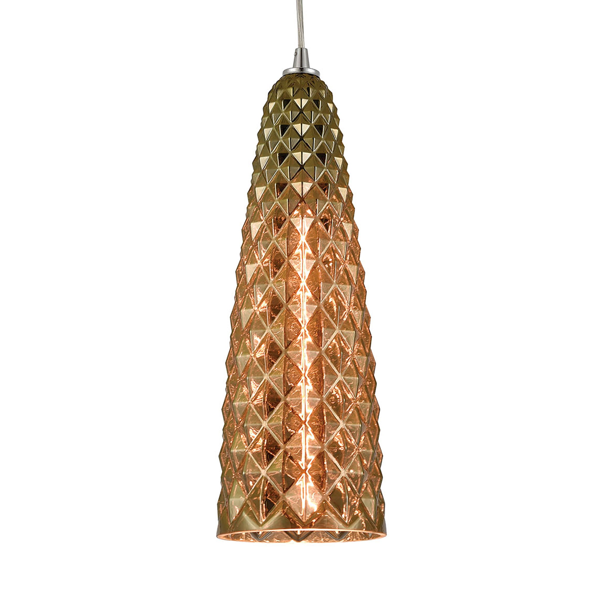 ELK Lighting 21168/1 Glitzy 1-Light Mini Pendant in Polished Chrome with Golden Bronze Plated Glass
