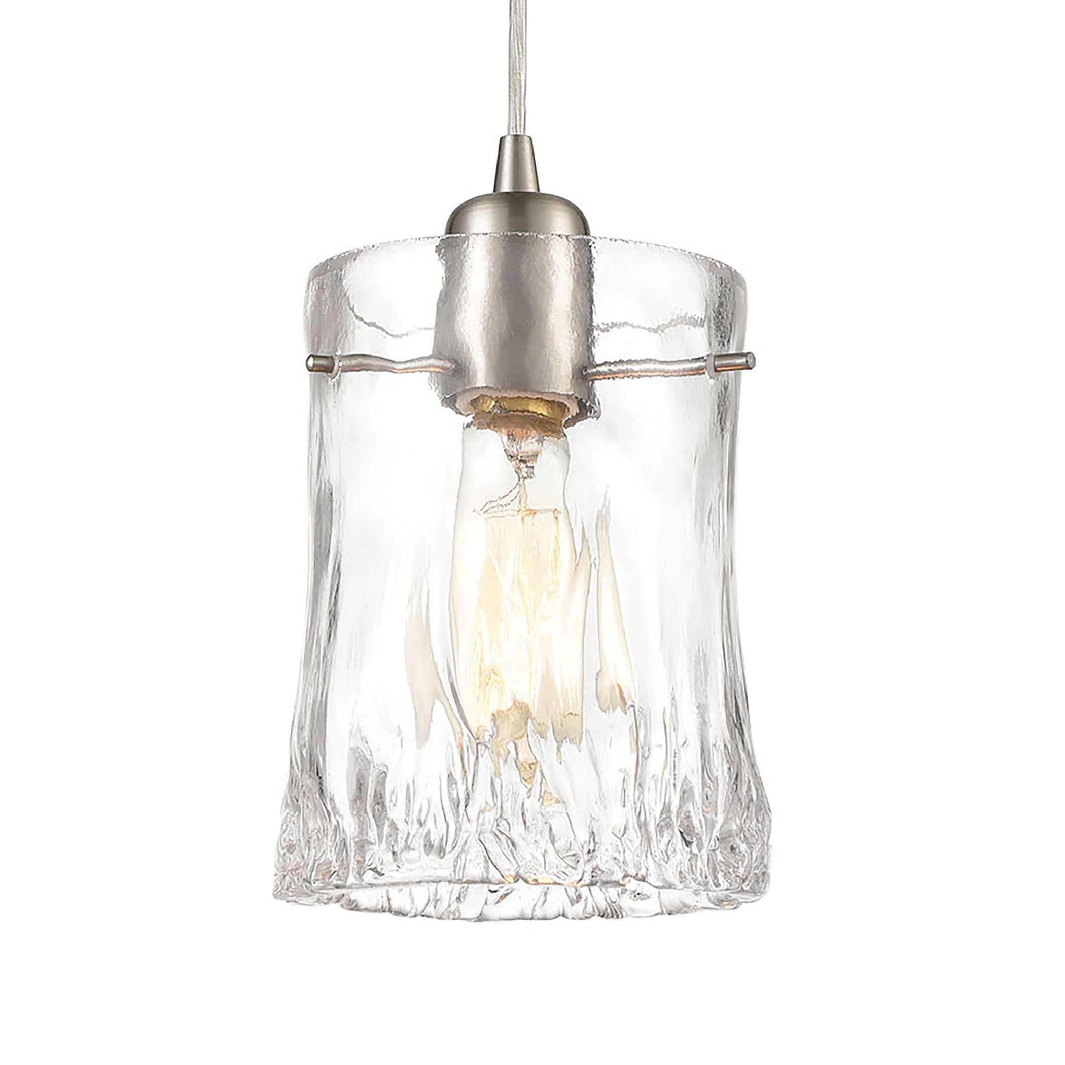 ELK Lighting 21200/1 Hand Formed Glass 1-Light Mini Pendant in Satin Nickel with Clear Hand Formed Glass