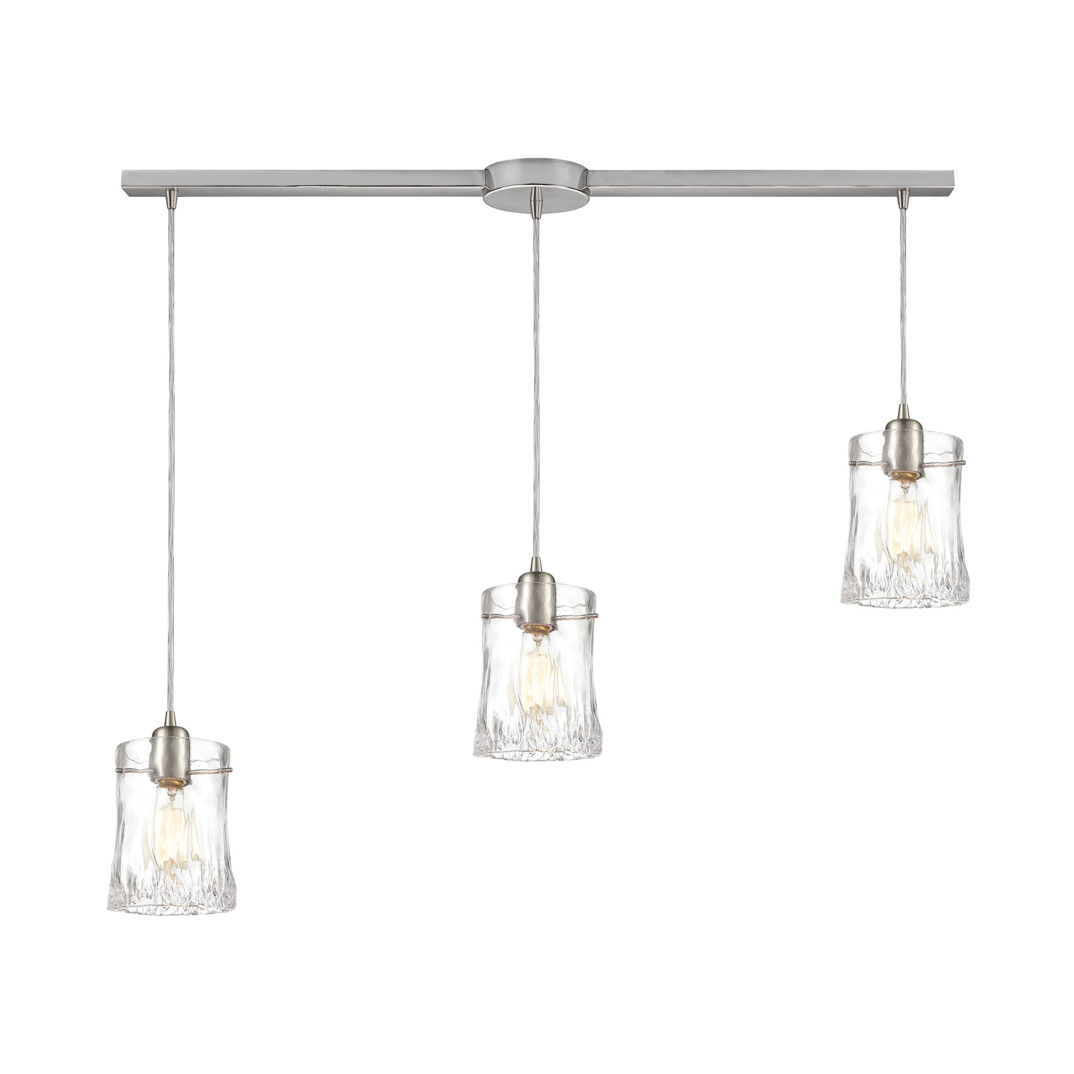 ELK Lighting 21200/3L Hand Formed Glass 3-Light Linear Mini Pendant Fixture in Satin Nickel with Clear Hand-formed Glass