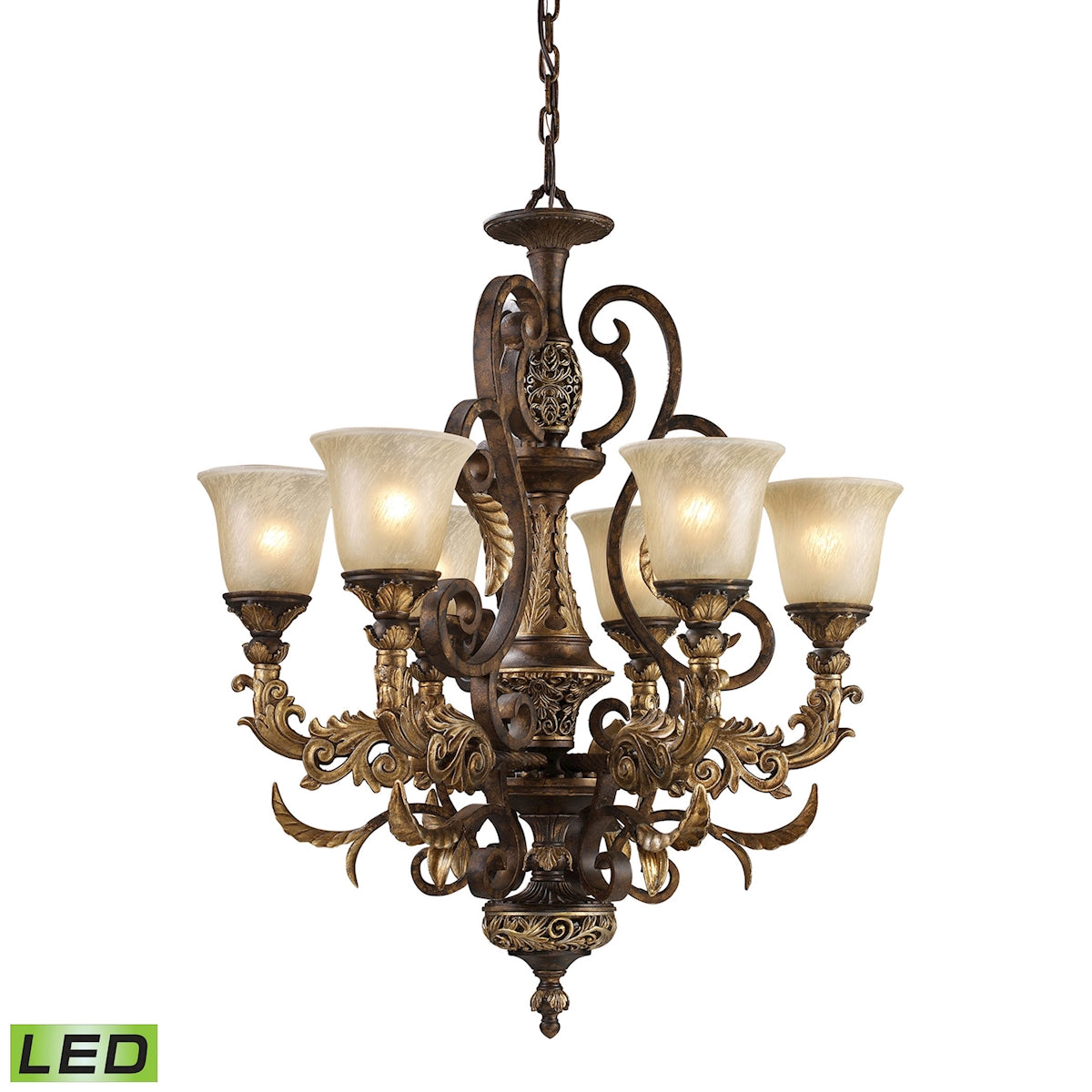 ELK Lighting 2163/6-LED Regency 6-Light Chandelier in Burnt Bronze with Off-white Glass - Includes LED Bulbs
