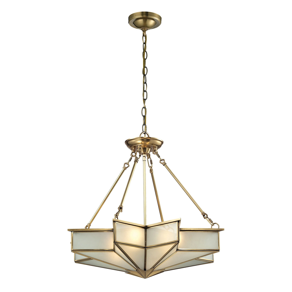 ELK Lighting 22012/4 Decostar 4-Light Chandelier in Brushed Brass with Frosted Glass Panels