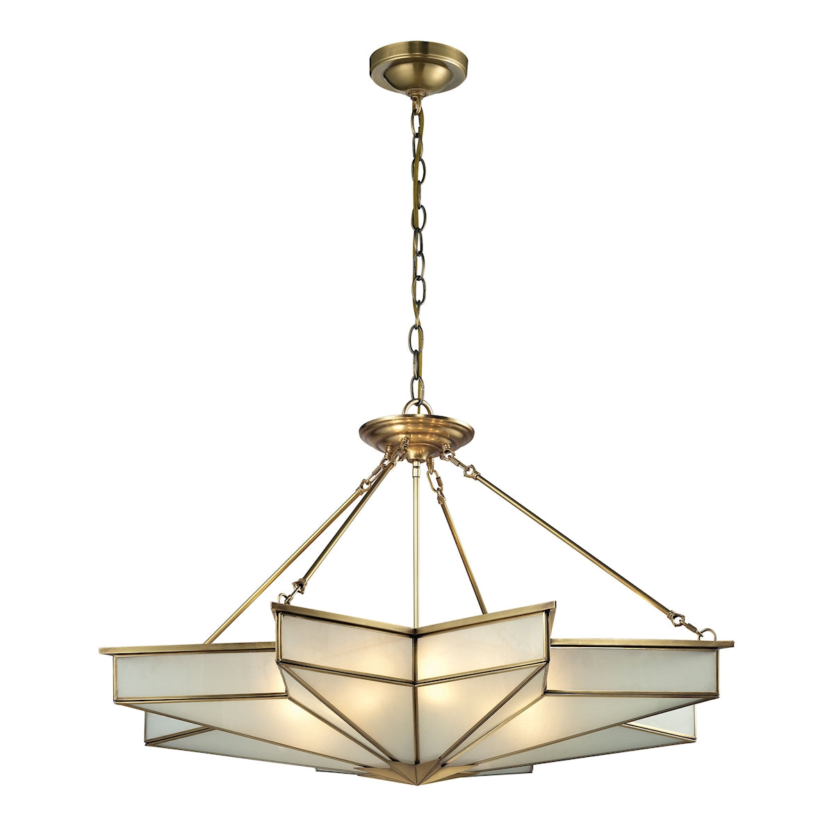 ELK Lighting 22013/8 Decostar 8-Light Chandelier in Brushed Brass with Frosted Glass Panels