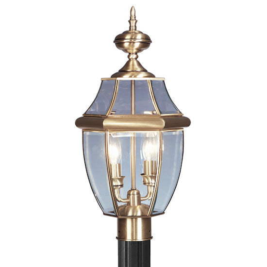 LIVEX Lighting 2254-01 Monterey Outdoor Post Lantern in Antique Brass (2 Light)