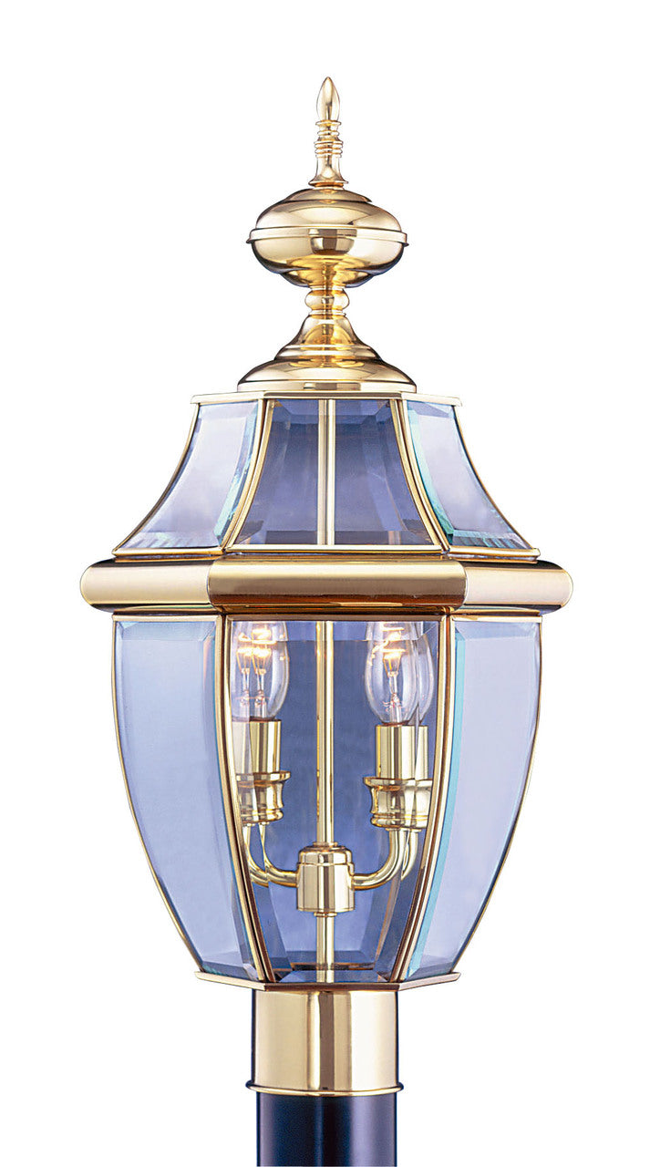 LIVEX Lighting 2254-02 Monterey Outdoor Post Lantern in Polished Brass (2 Light)
