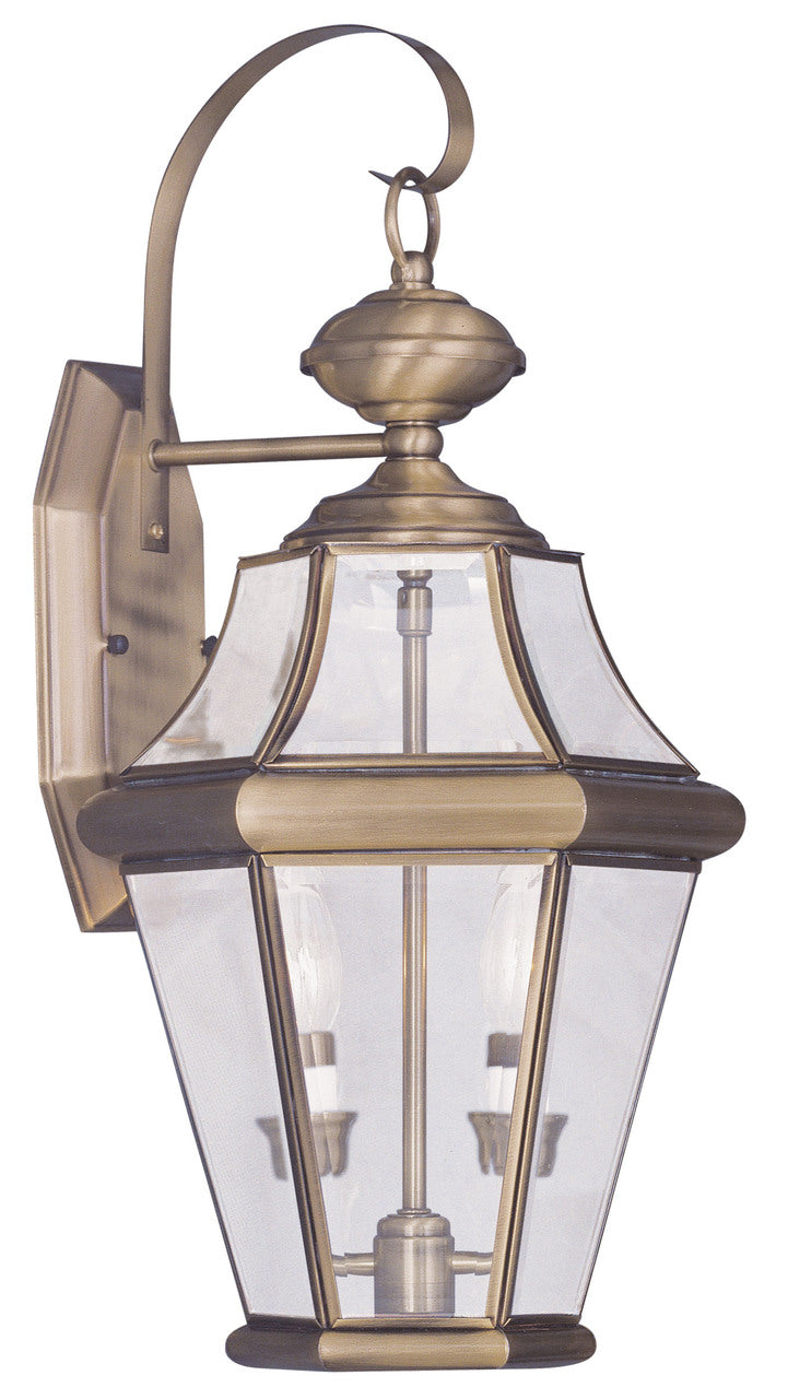 LIVEX Lighting 2261-01 Georgetown Outdoor Wall Lantern in Antique Brass (2 Light)