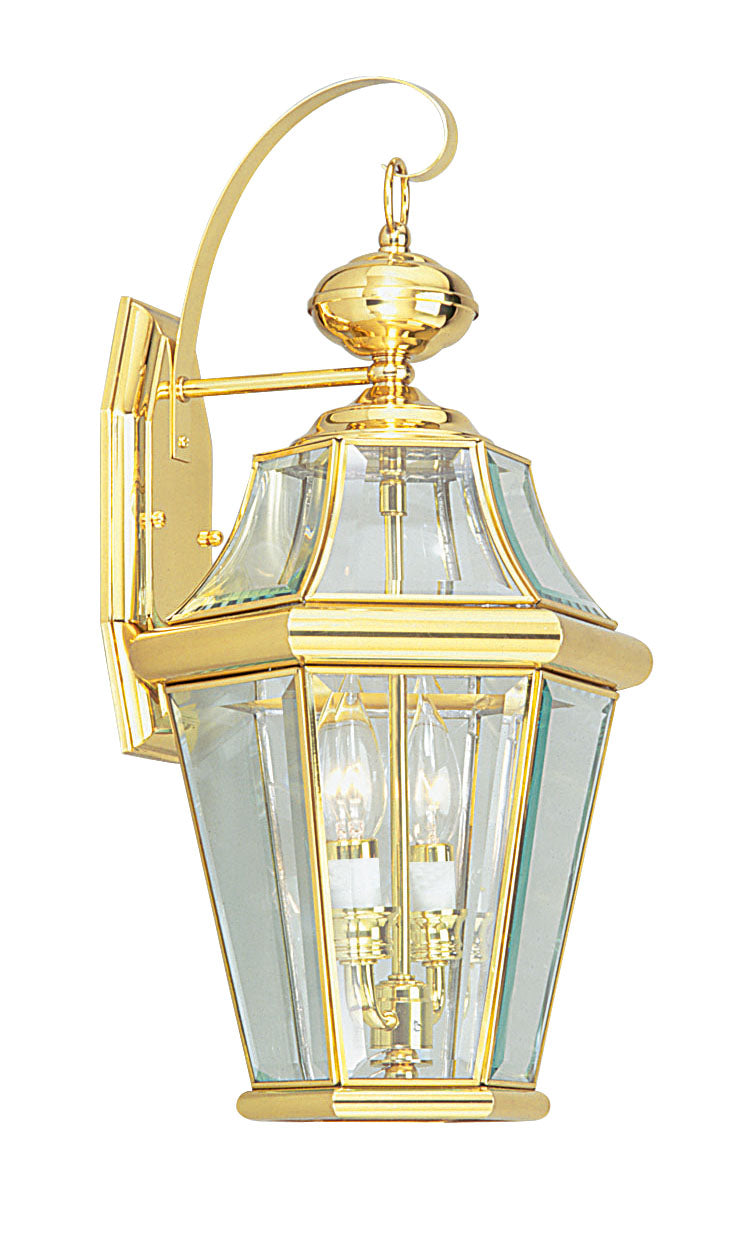 LIVEX Lighting 2261-02 Georgetown Outdoor Wall Lantern in Polished Brass (2 Light)