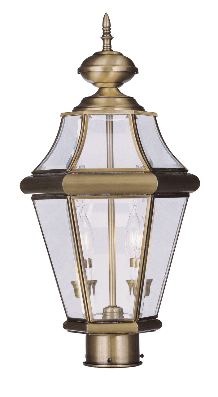 LIVEX Lighting 2264-01 Georgetown Outdoor Post Lantern in Antique Brass (2 Light)