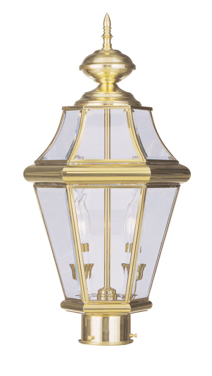LIVEX Lighting 2264-02 Georgetown Outdoor Post Lantern in Polished Brass (2 Light)