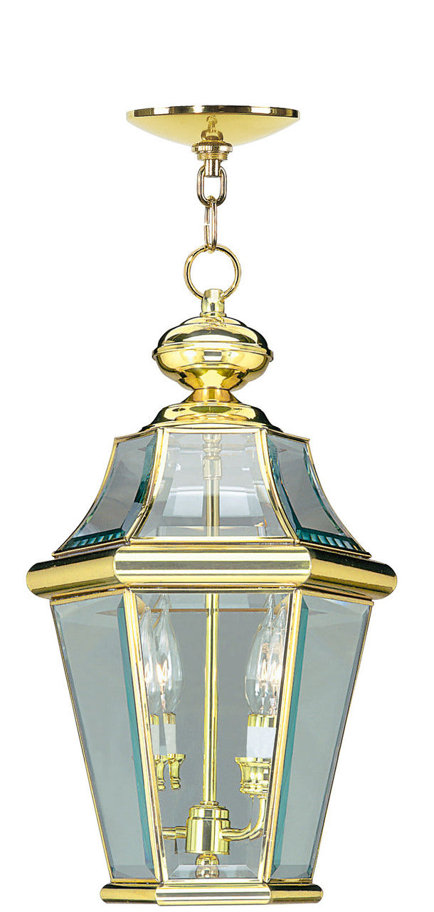 LIVEX Lighting 2265-02 Georgetown Outdoor Chain Lantern in Polished Brass (2 Light)