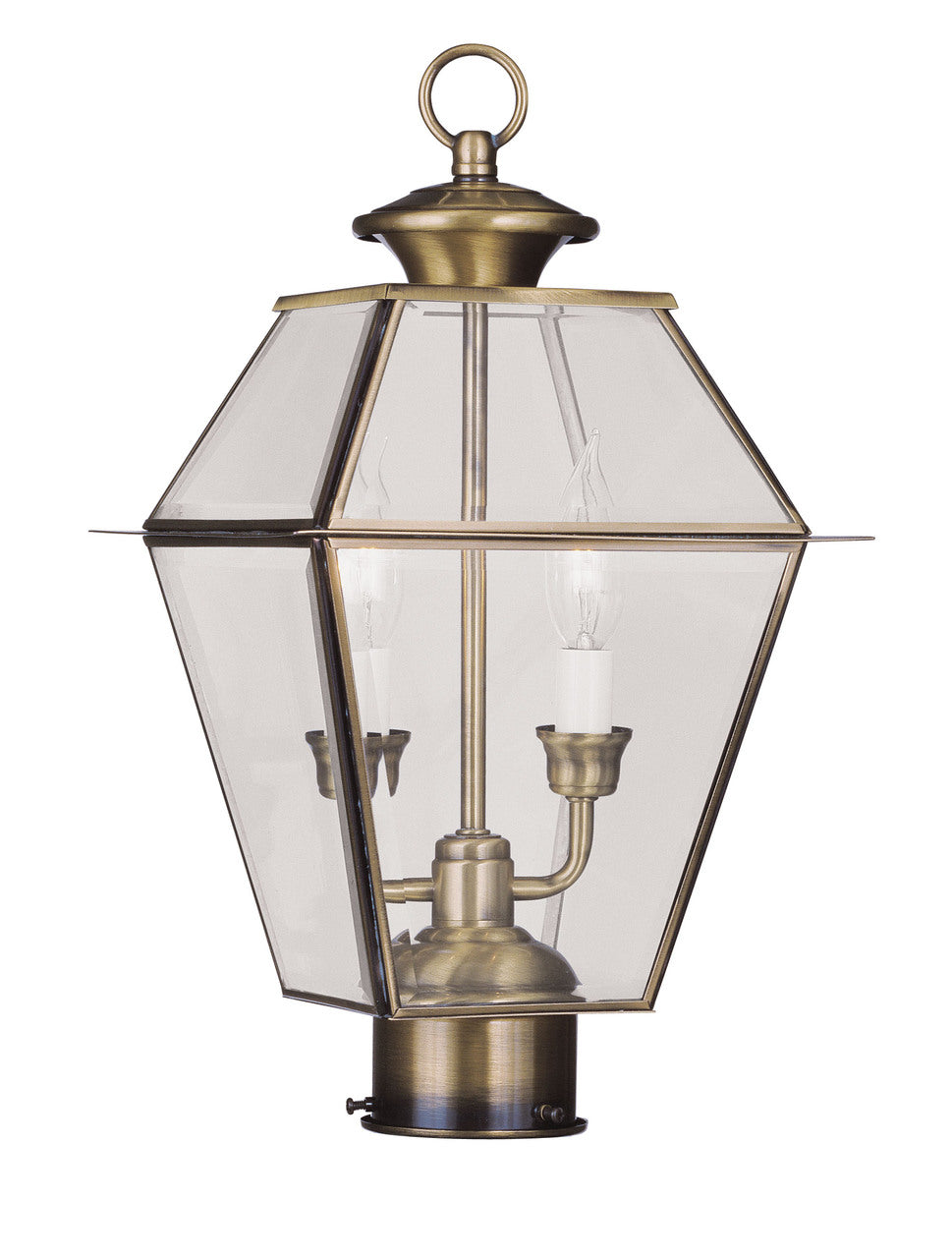LIVEX Lighting 2284-01 Westover Outdoor Post Lantern in Antique Brass (2 Light)