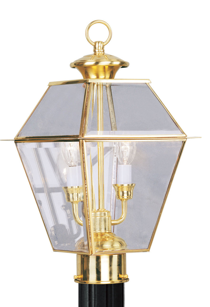 LIVEX Lighting 2284-02 Westover Outdoor Post Lantern in Polished Brass (2 Light)