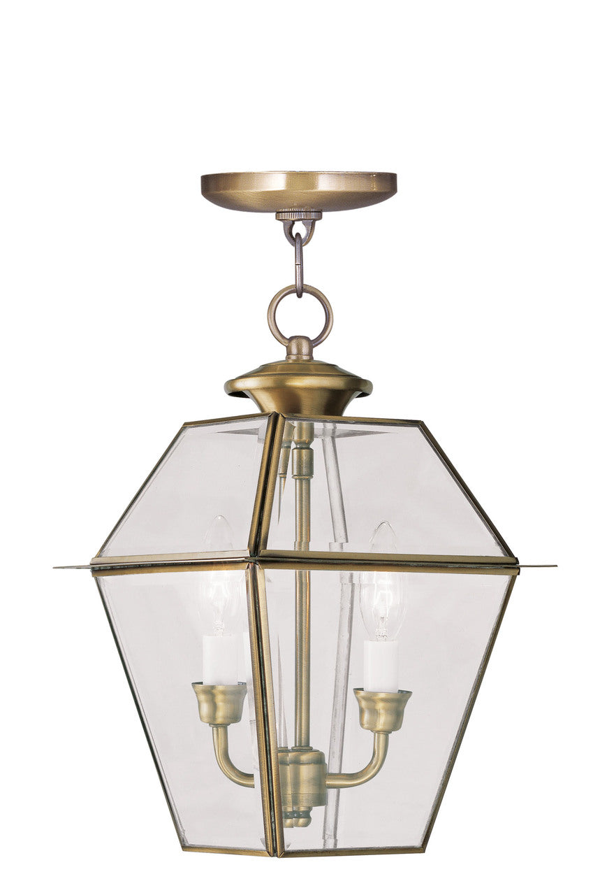 LIVEX Lighting 2285-01 Westover Outdoor Chain Lantern in Antique Brass (2 Light)