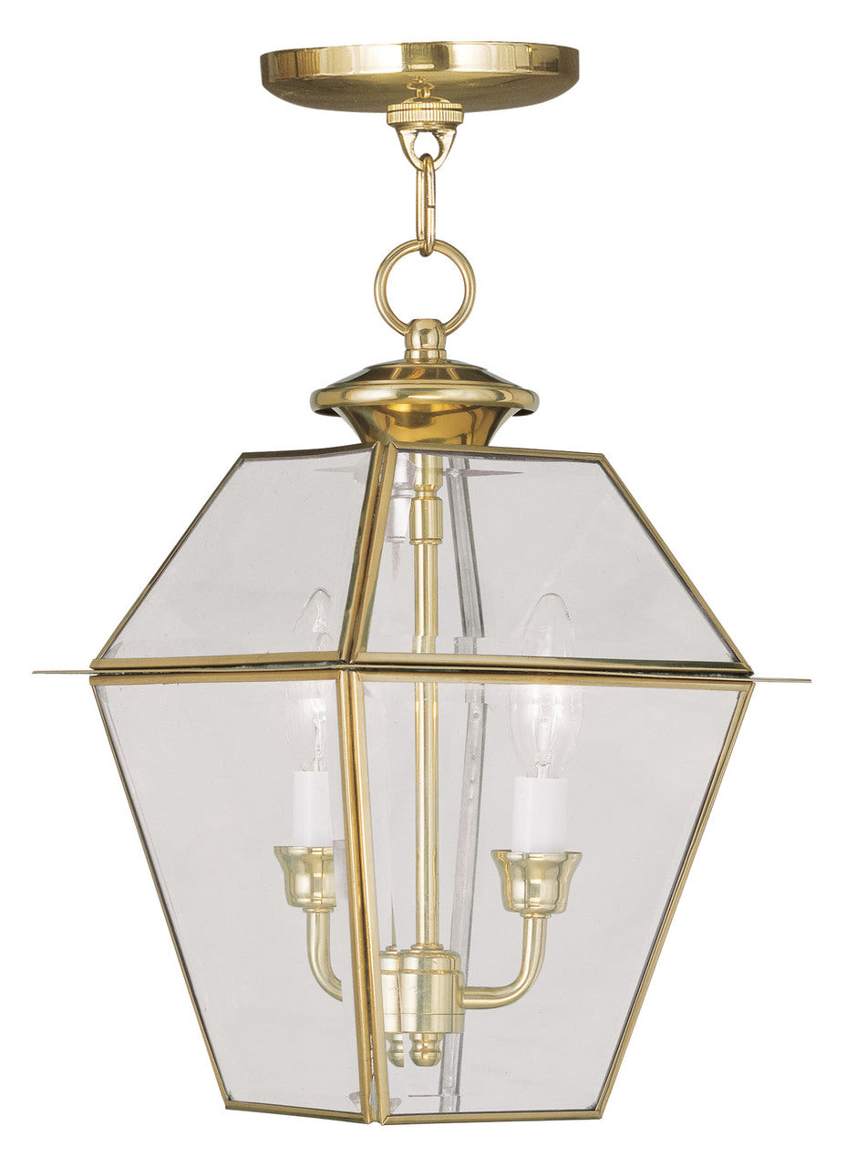 LIVEX Lighting 2285-02 Westover Outdoor Chain Lantern in Polished Brass (2 Light)