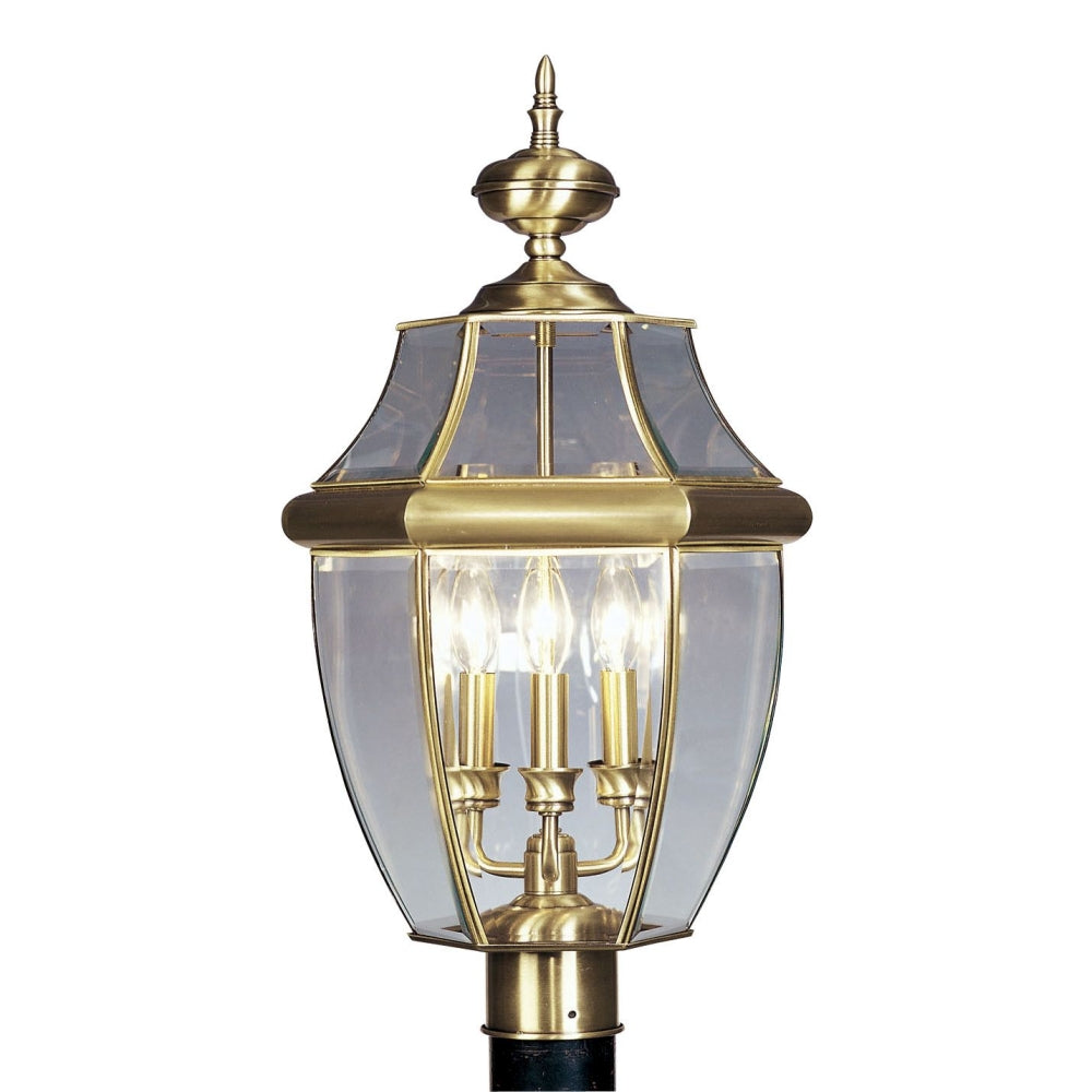 LIVEX Lighting 2354-01 Monterey Outdoor Post Lantern in Antique Brass (3 Light)