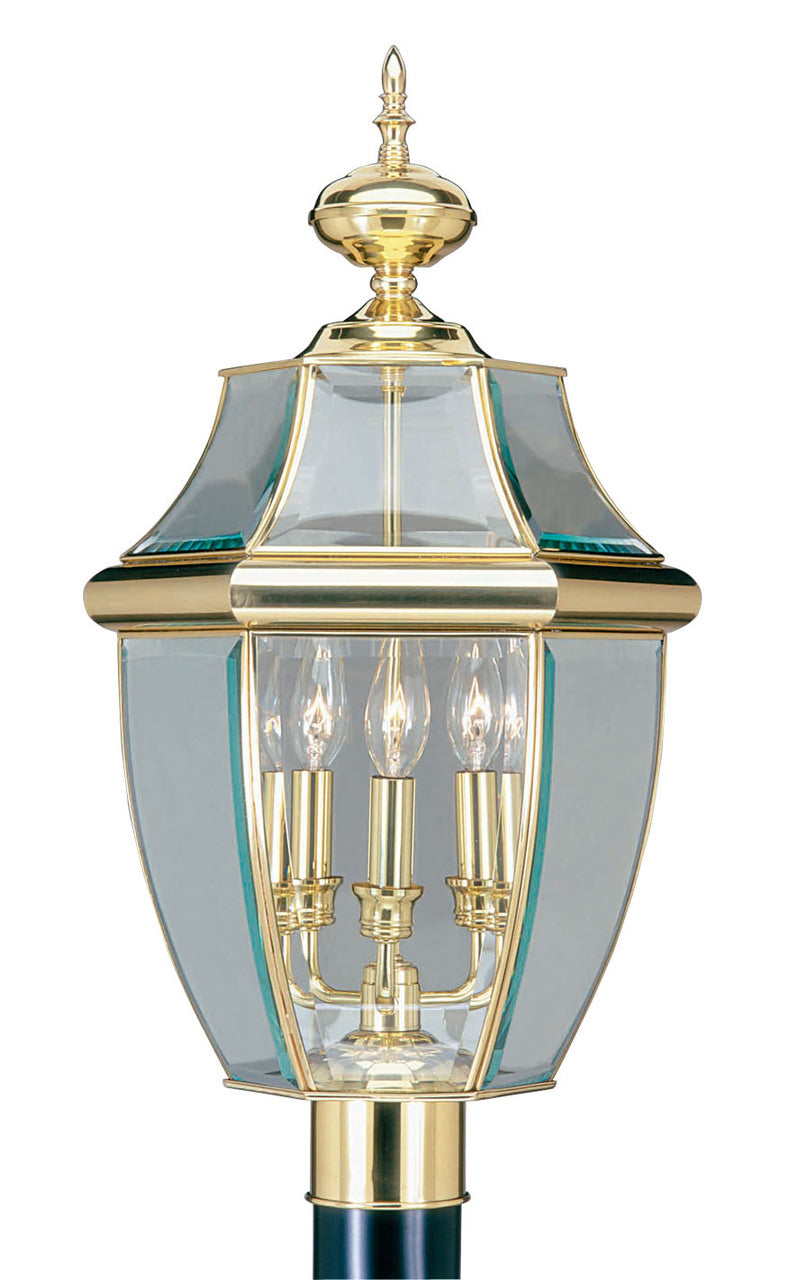 LIVEX Lighting 2354-02 Monterey Outdoor Post Lantern in Polished Brass (3 Light)