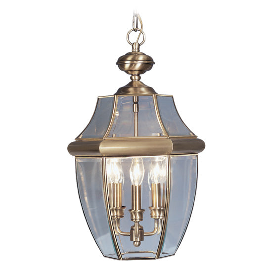 LIVEX Lighting 2355-01 Monterey Outdoor Chain Lantern in Antique Brass (3 Light)