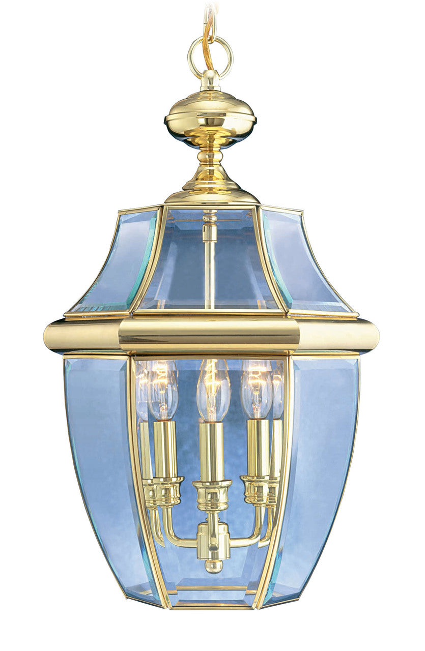 LIVEX Lighting 2355-02 Monterey Outdoor Chain Lantern in Polished Brass (3 Light)