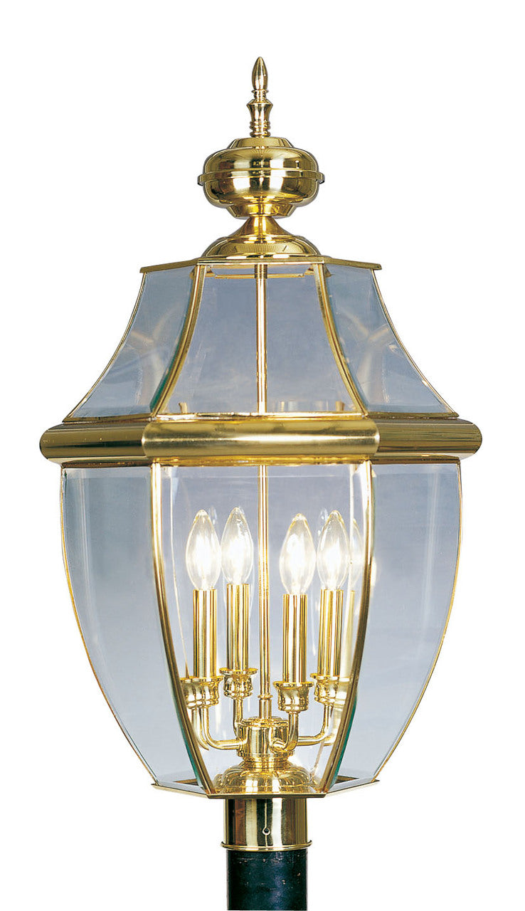 LIVEX Lighting 2358-02 Monterey Outdoor Post Lantern in Polished Brass (4 Light)