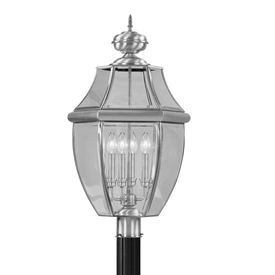 LIVEX Lighting 2358-91 Monterey Outdoor Post Lantern in Brushed Nickel (4 Light)