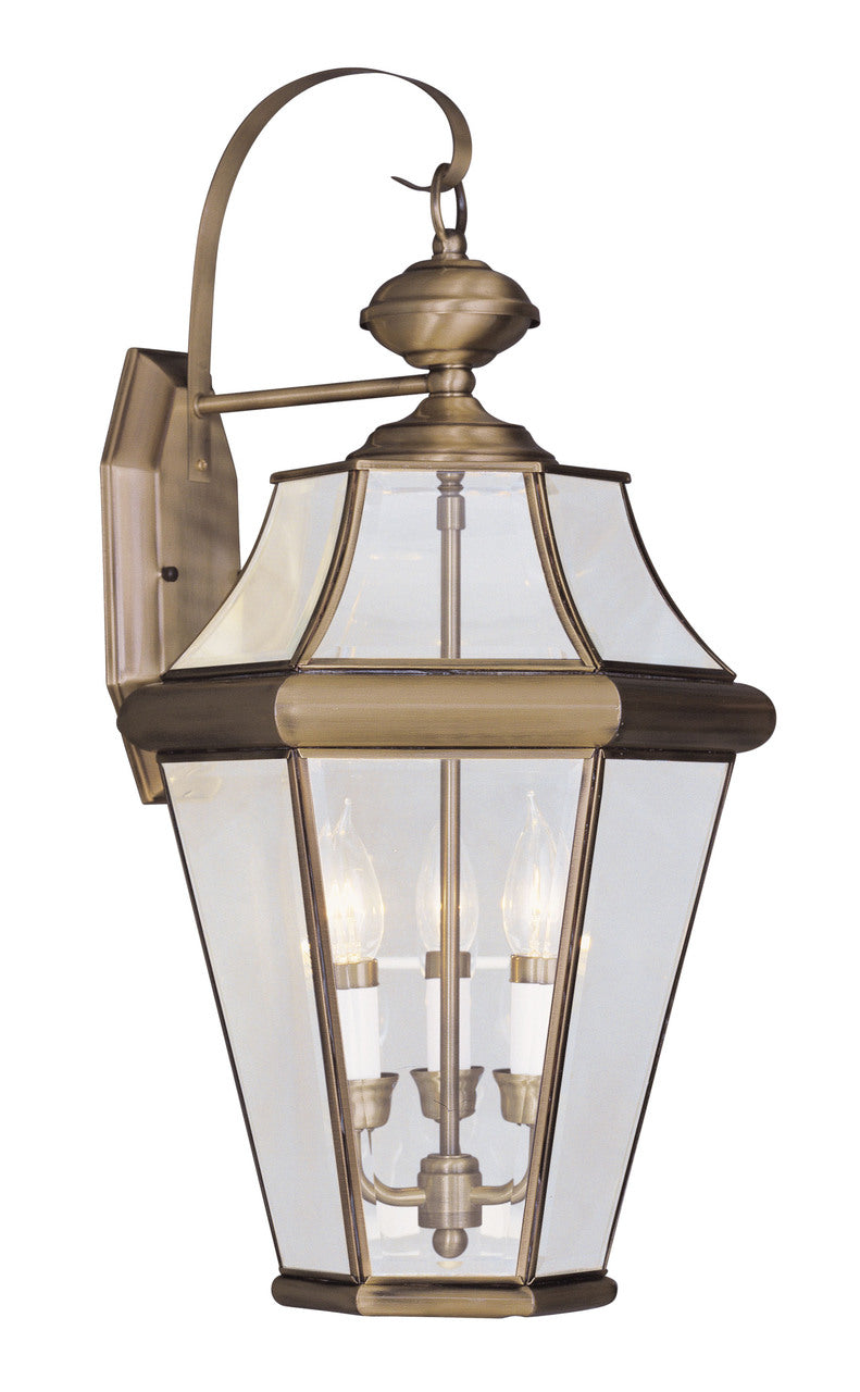 LIVEX Lighting 2361-01 Georgetown Outdoor Wall Lantern in Antique Brass (3 Light)