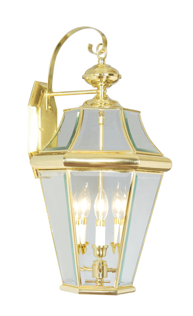 LIVEX Lighting 2361-02 Georgetown Outdoor Wall Lantern in Polished Brass (3 Light)