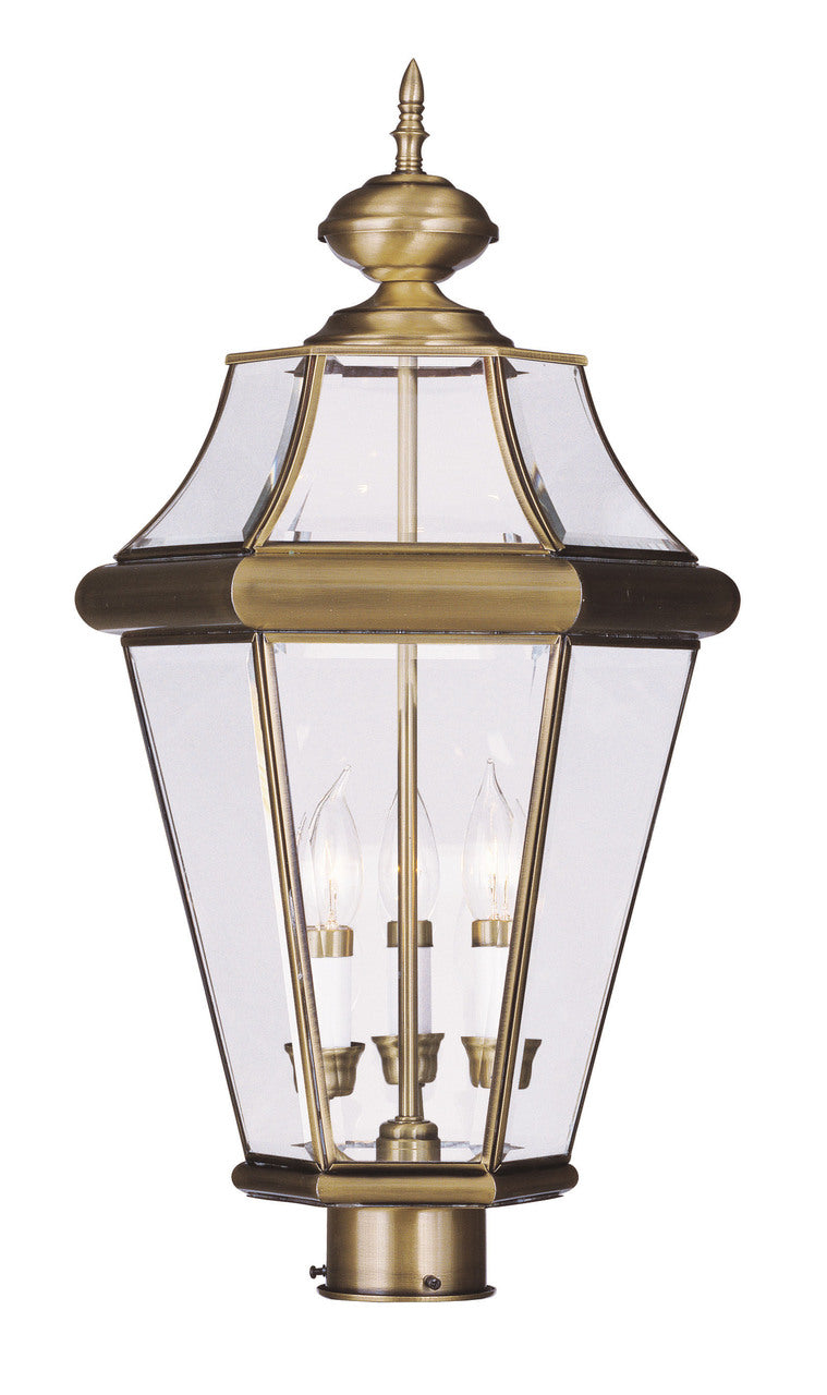 LIVEX Lighting 2364-01 Georgetown Outdoor Post Lantern in Antique Brass (3 Light)
