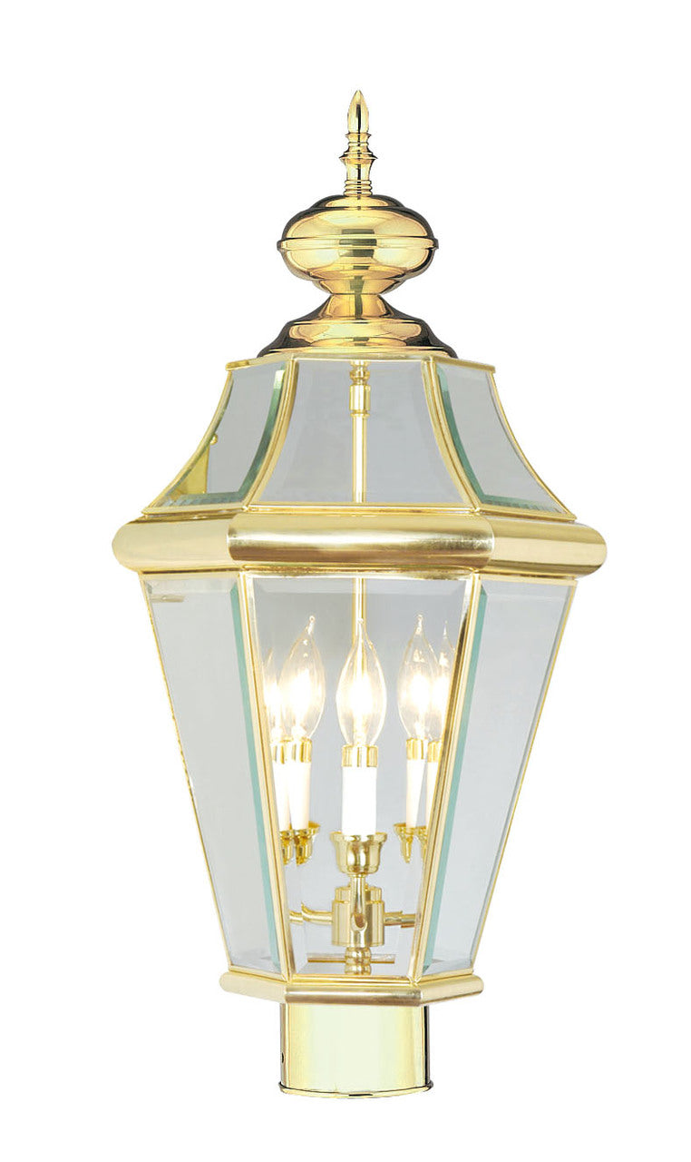 LIVEX Lighting 2364-02 Georgetown Outdoor Post Lantern in Polished Brass (3 Light)