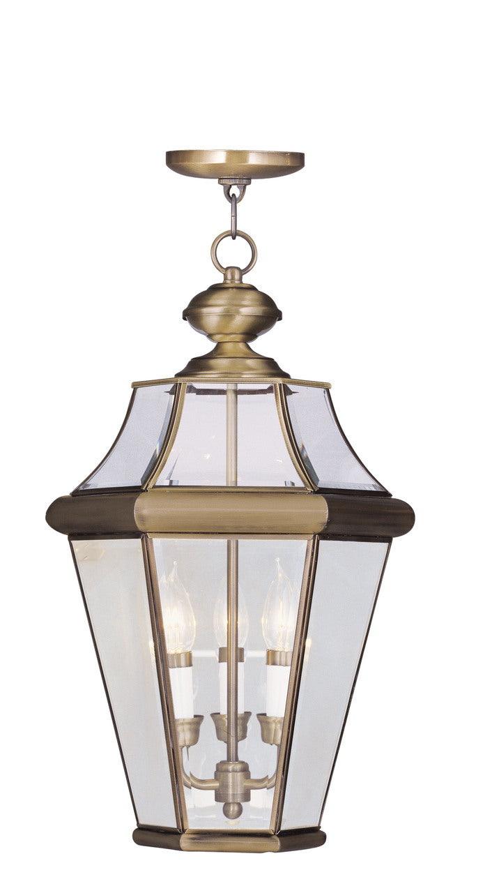LIVEX Lighting 2365-01 Georgetown Outdoor Chain Lantern in Antique Brass (3 Light)